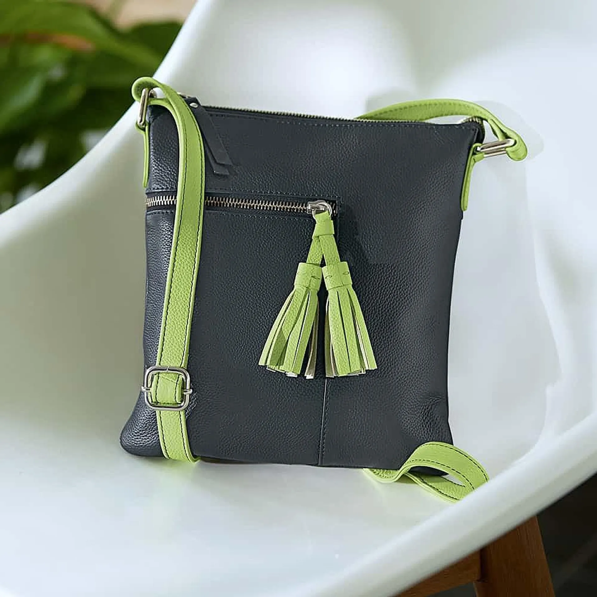 Bold Moves Navy Leather Cross-Body Bag
