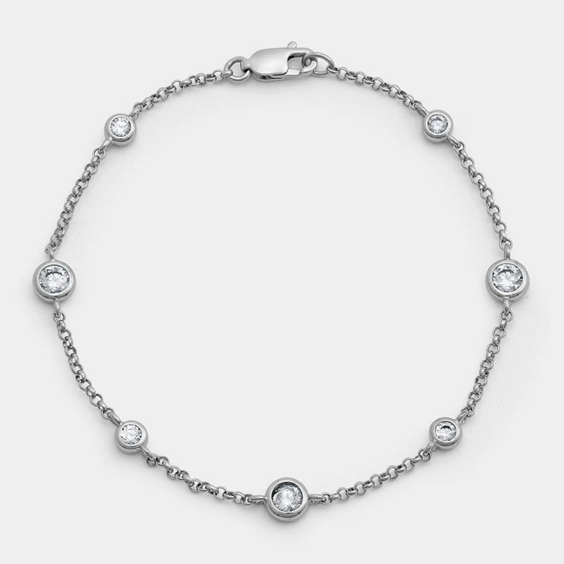 Cheté Sterling Silver Cubic Zirconia Women’s Round Bezel Station Bracelet