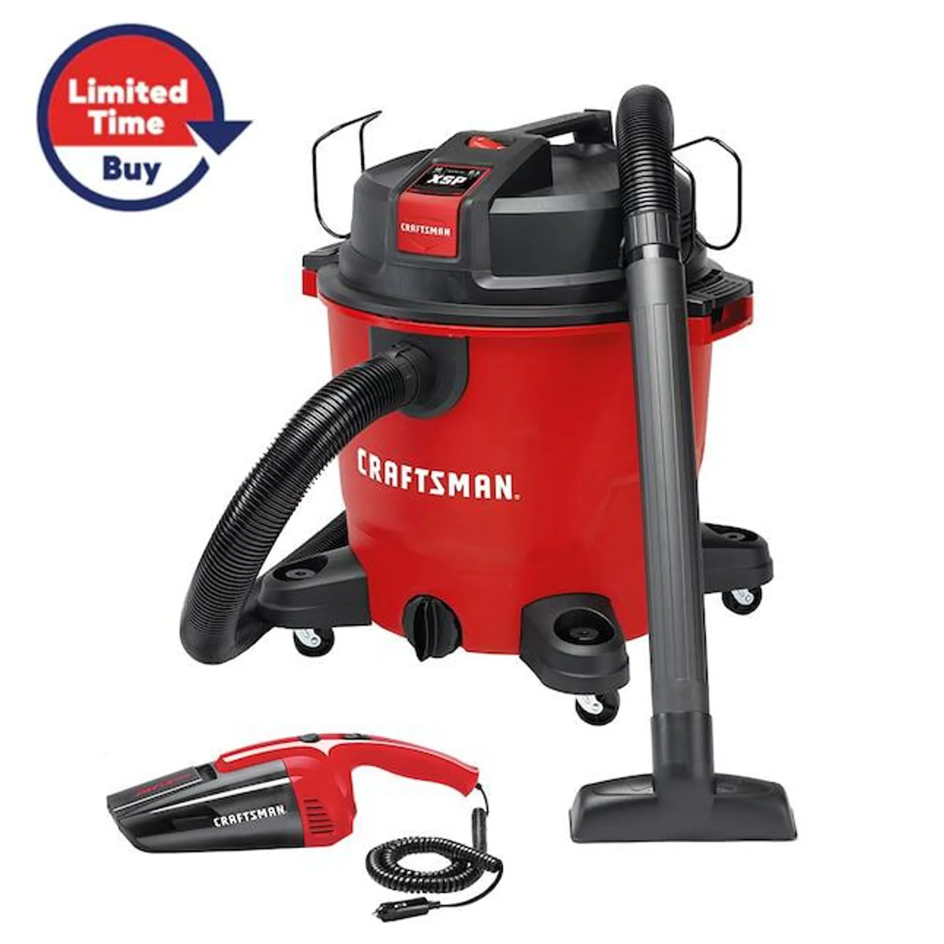 CRAFTSMAN Bonus 12V Car Vacuum 16-Gallons 6.5-HP Corded Wet/Dry Shop Vacuum with Accessories Included