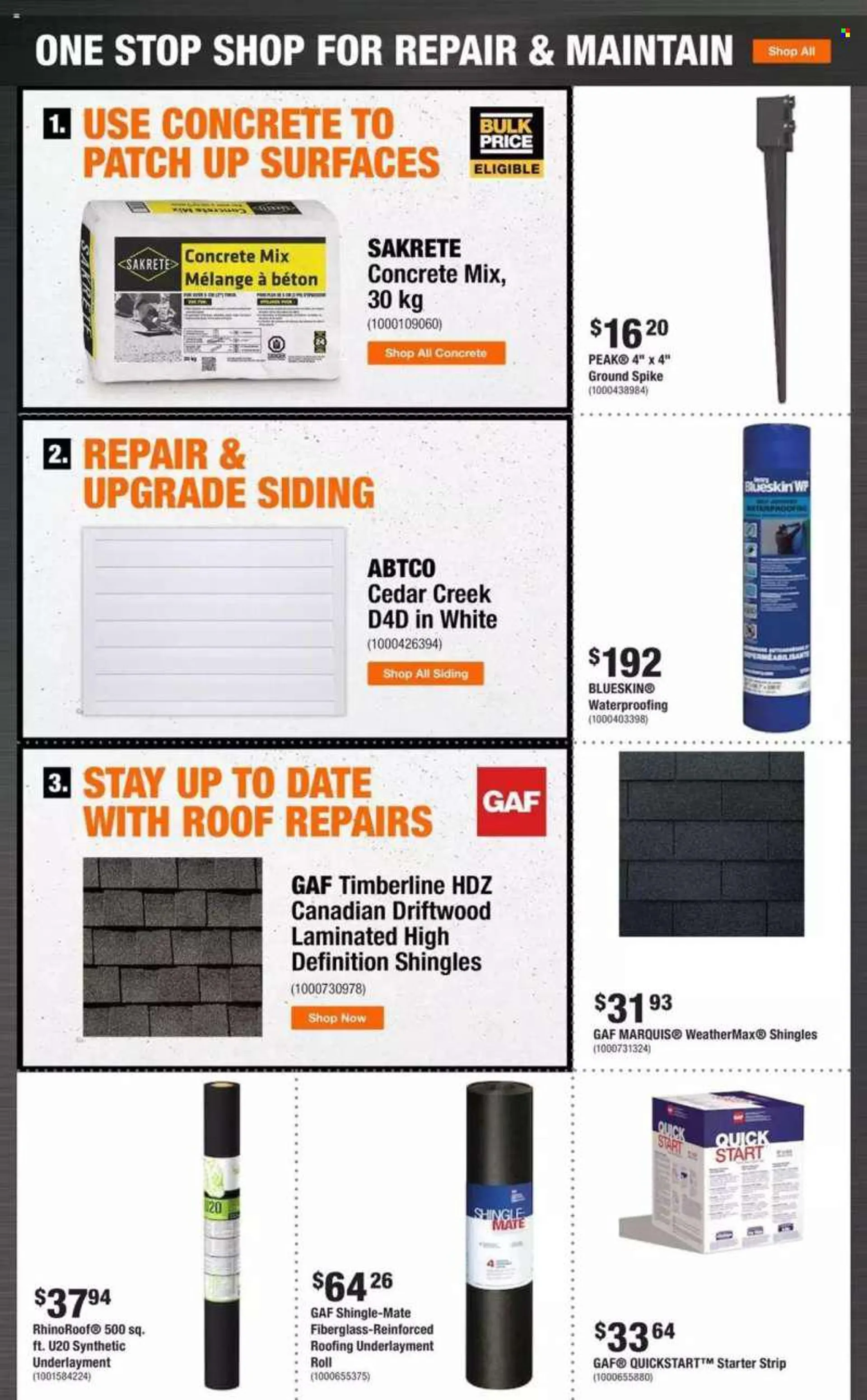 The Home Depot Flyer - June 30, 2022 - July 13, 2022 - Sales products - Rhino, roofing, shingle, siding, concrete mix. Page 2.