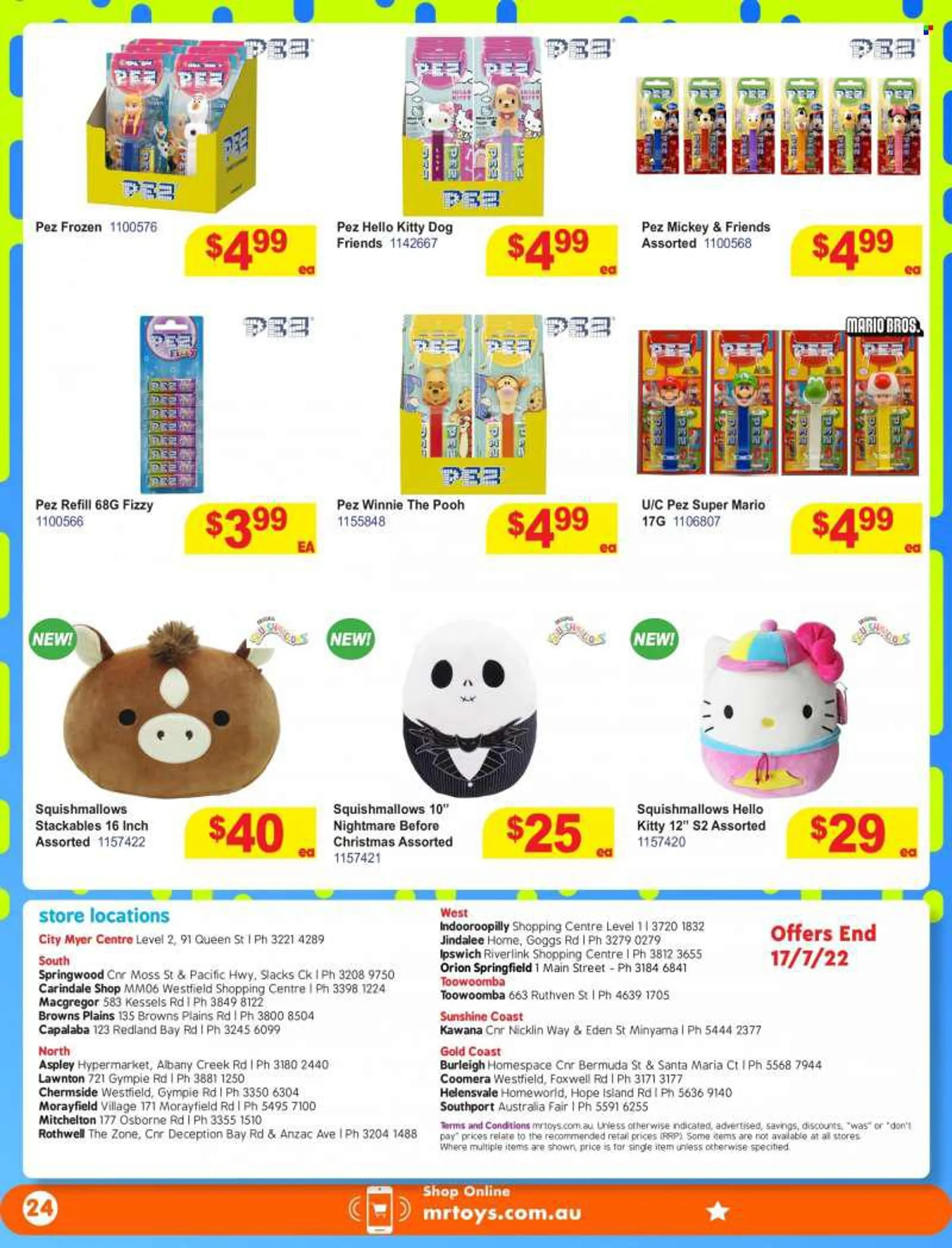 Mr Toys Catalogue - 9 Jun 2022 - 17 Jul 2022 - Sales products - Mickey Mouse, Hello Kitty, Squishmallows. Page 24.