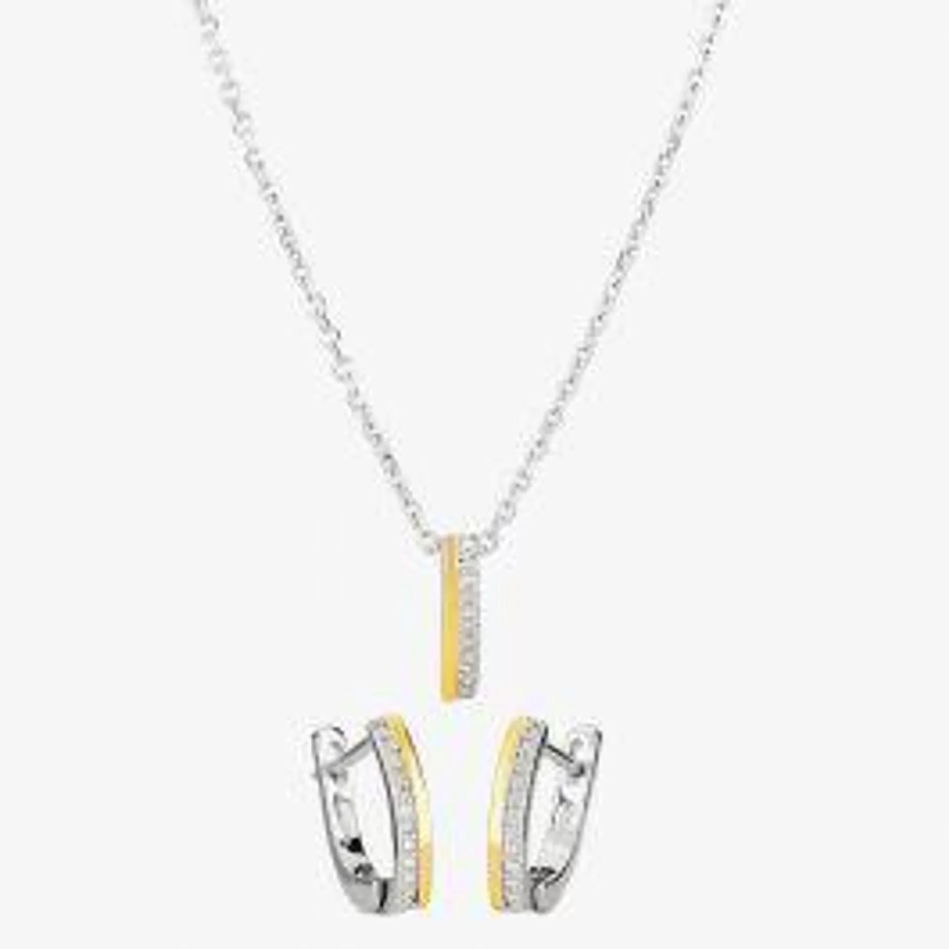 Two-Tone Cubic Zirconia Bar Pendant and Earring Set SET13567