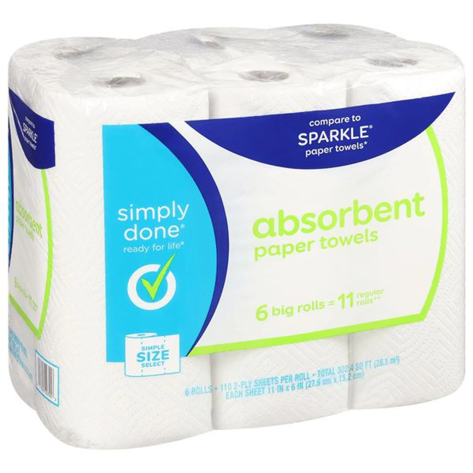 Simply Done Paper Towels, Absorbent, Simple Size Select, Big Rolls, 2-Ply