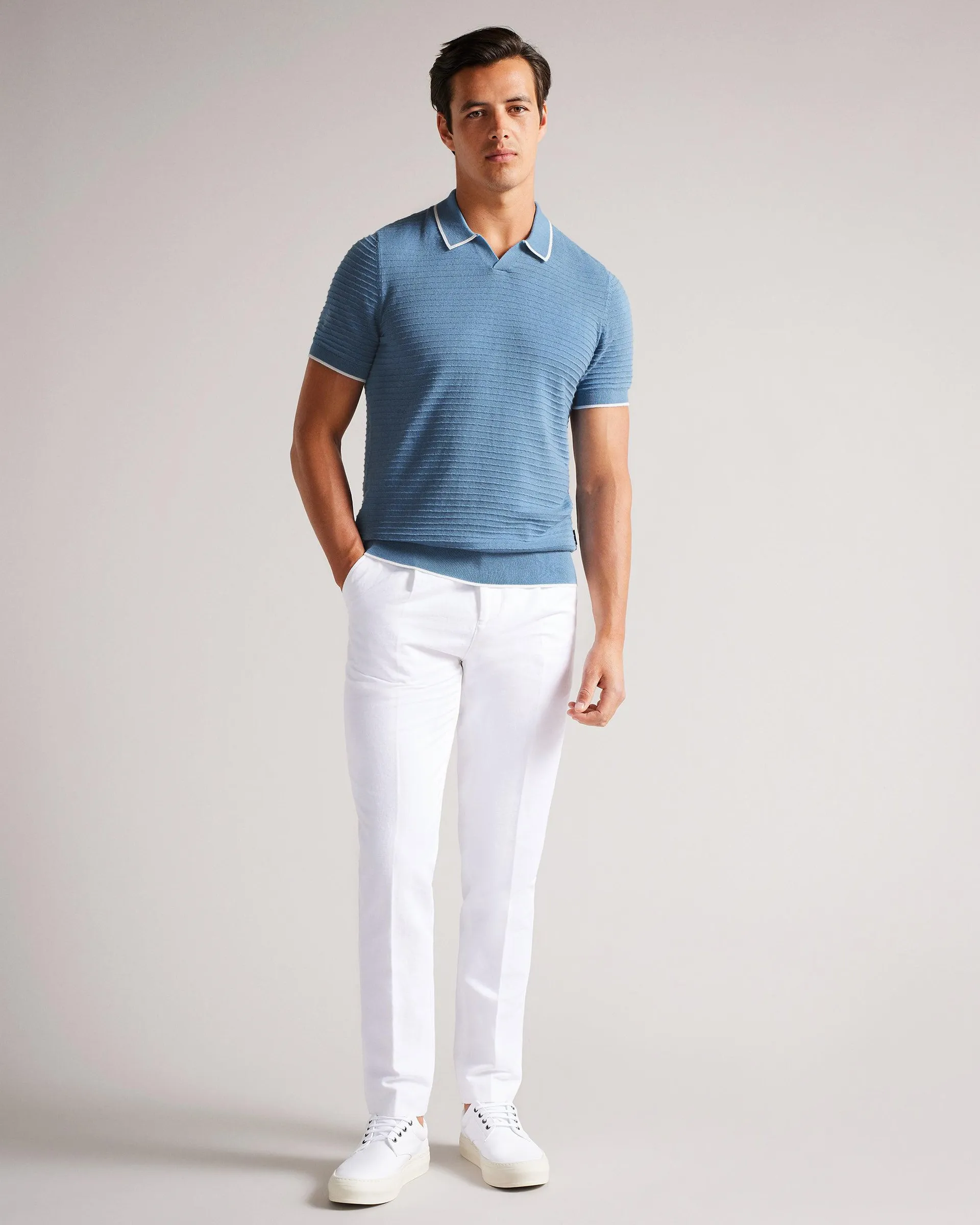 Textured Stripe Knitted Polo Shirt