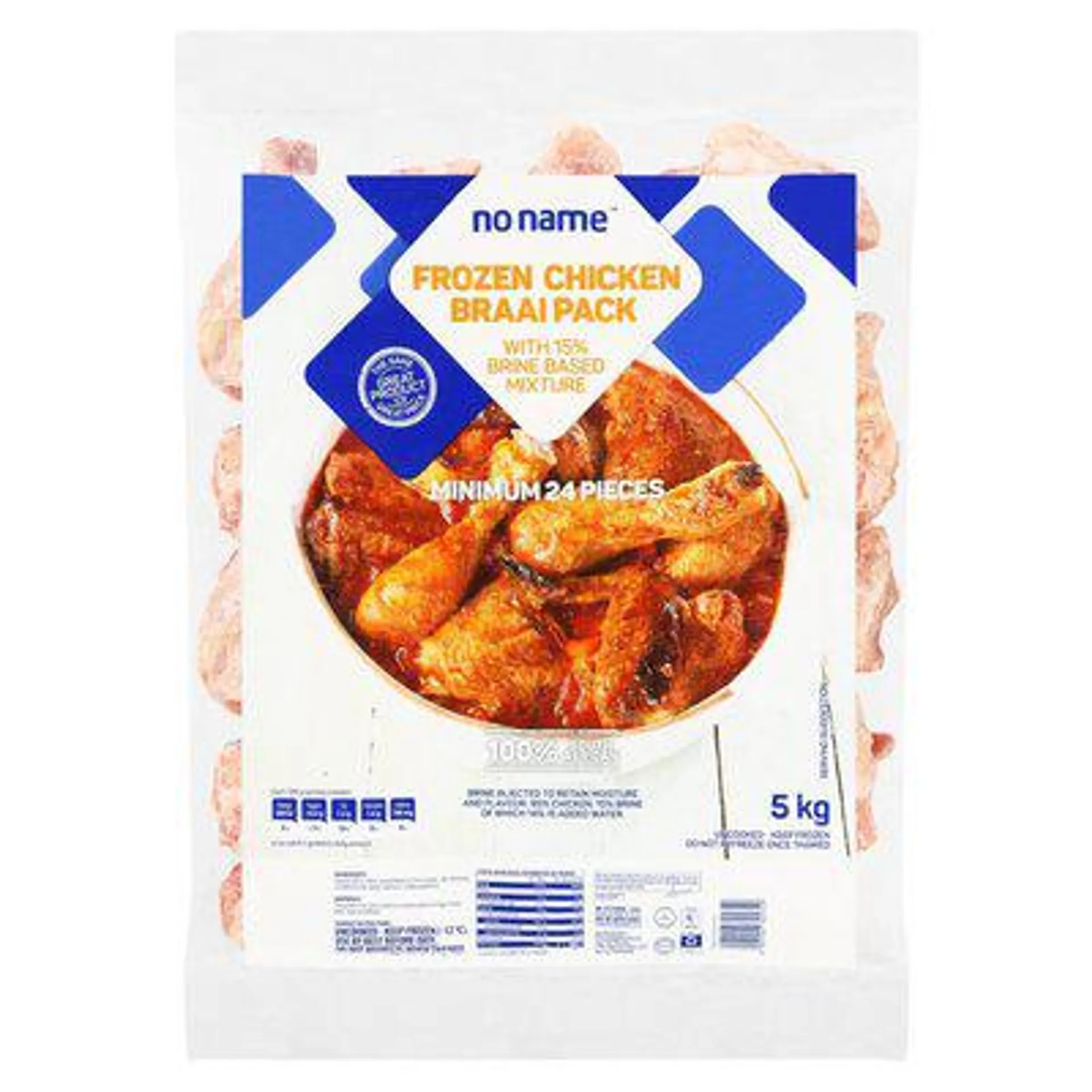 No Name IQF 15% Brine Chicken Braai Pack 5kg