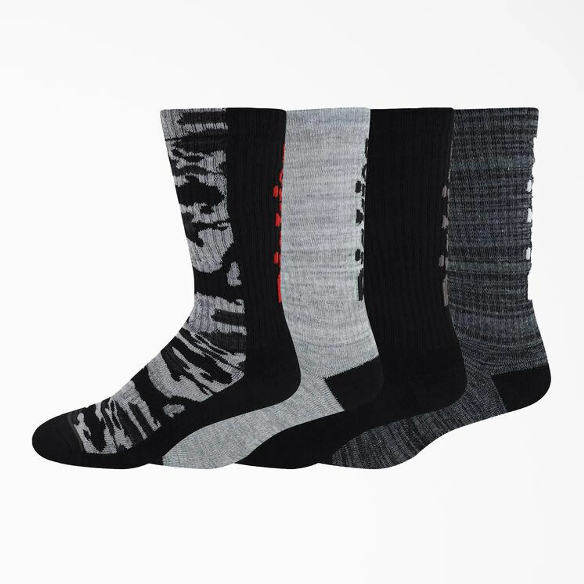Logo Camo Crew Socks, Size 6-12, 4-Pack, Black Gray Marled