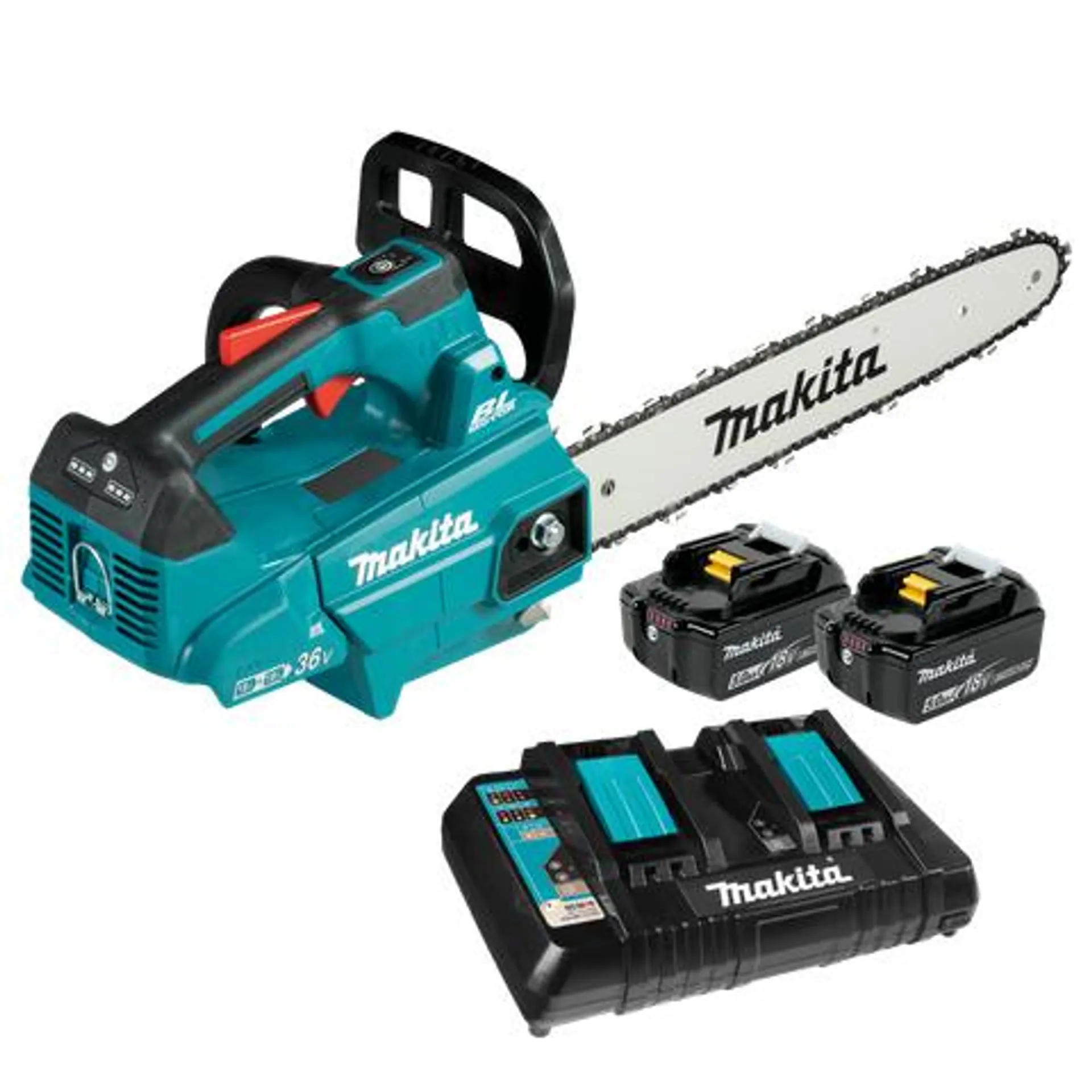 Makita Cordless Chainsaw Brushless Top Handle 14in 36v (2x18v) 5Ah