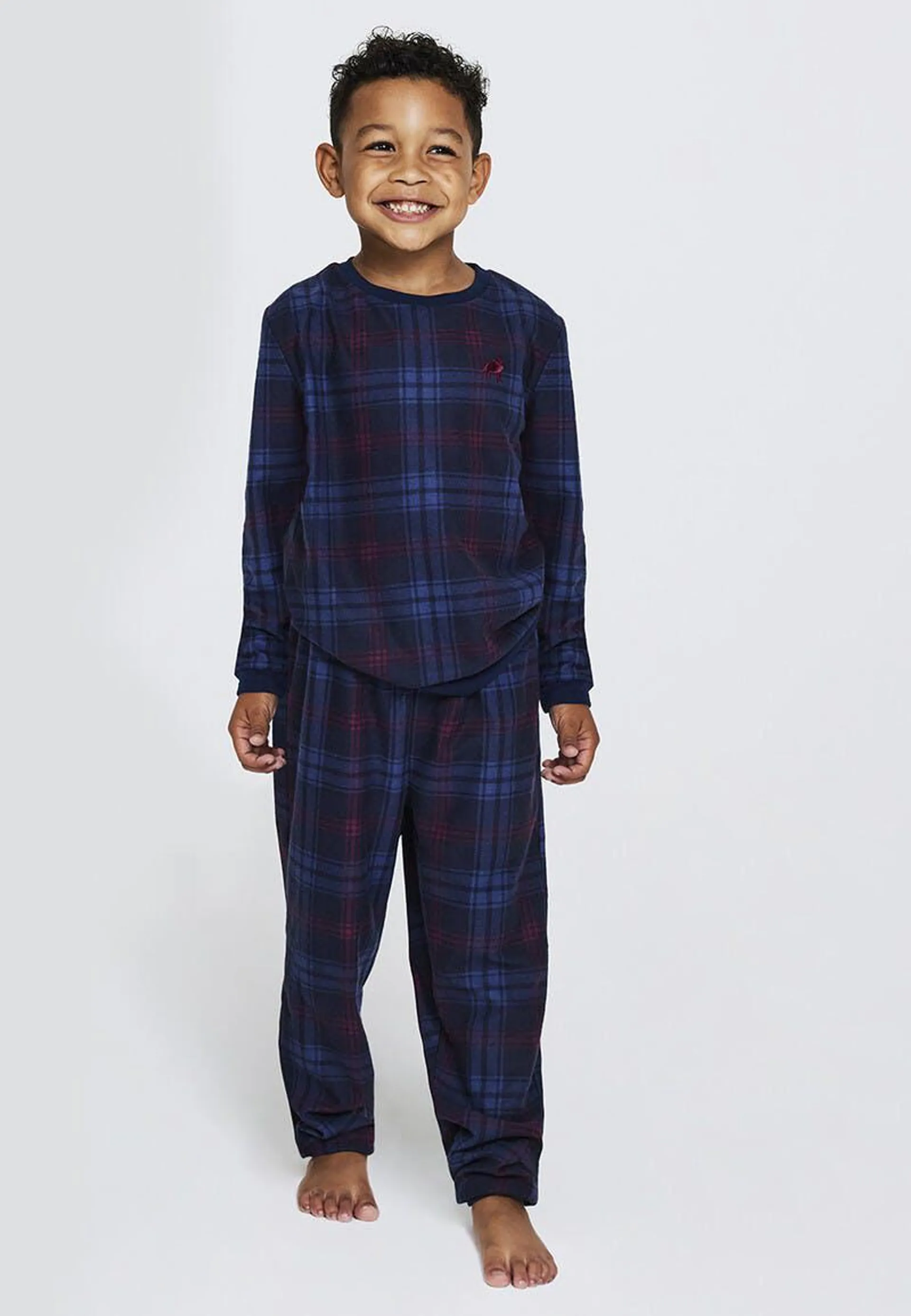 Boys Navy Check Fleece Pyjama Set