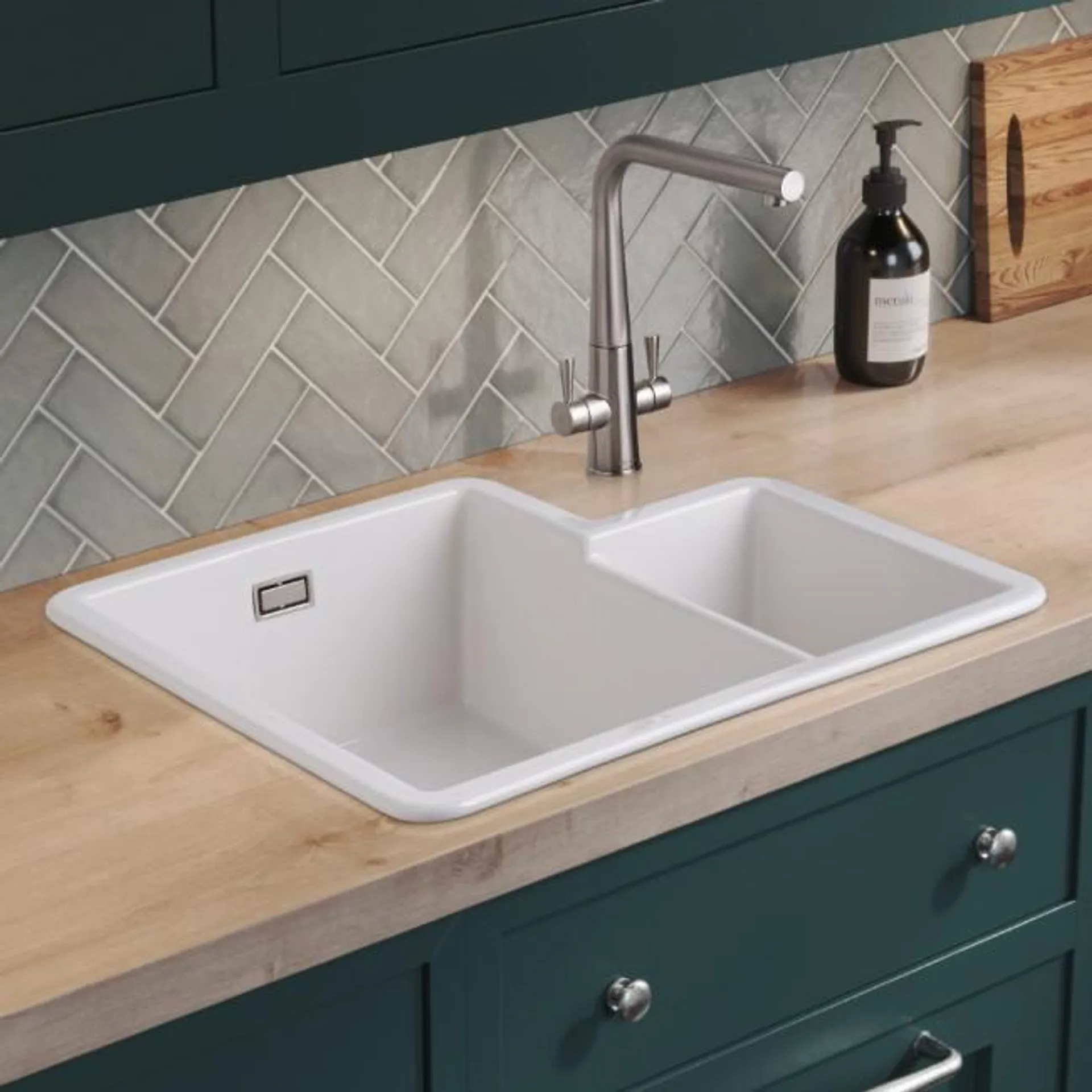 1.3 Bowl Undermount White Ceramic Kitchen Sink- Rangemaster Rustiqe
