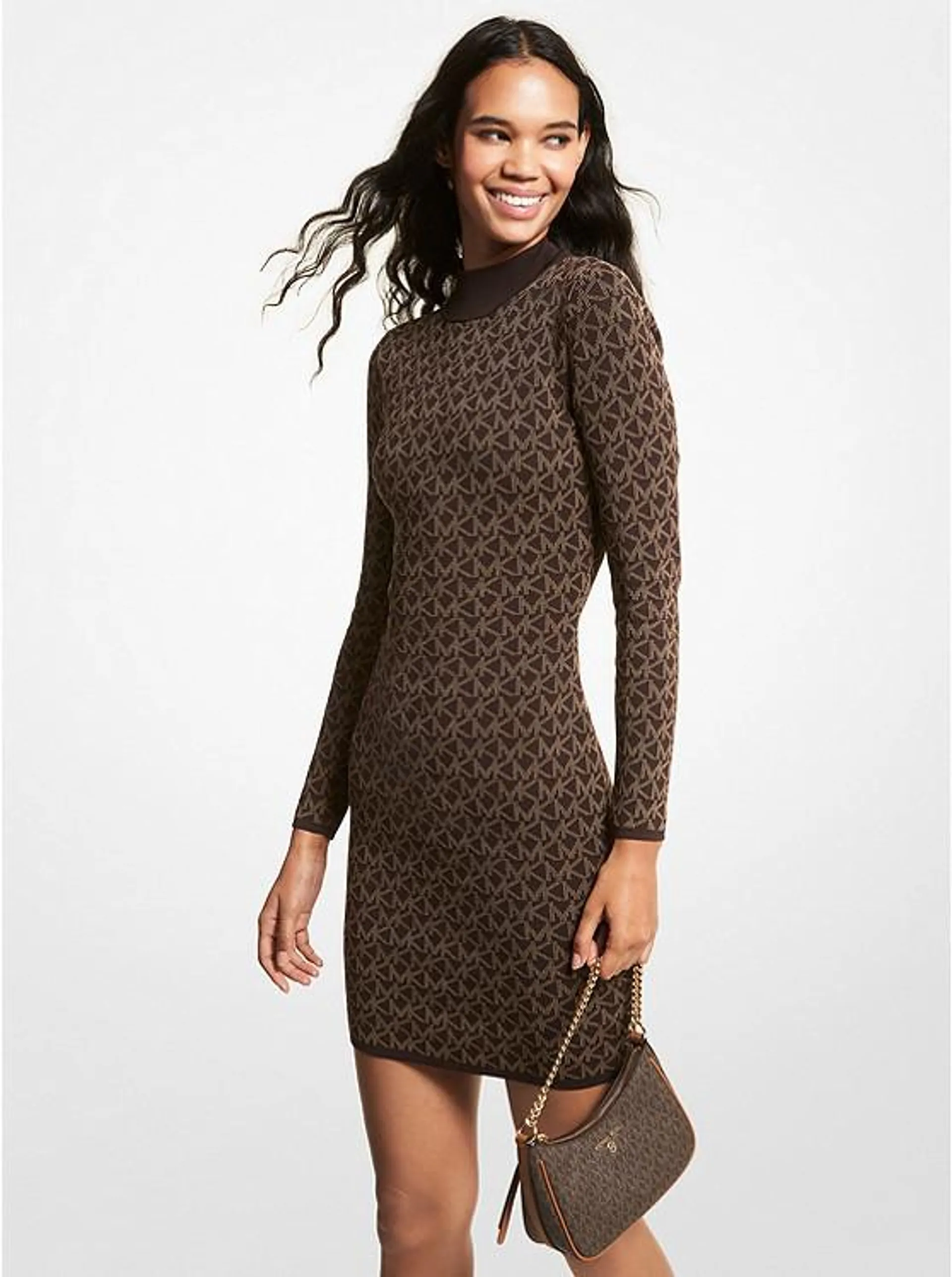 Logo Jacquard Mock Neck Dress