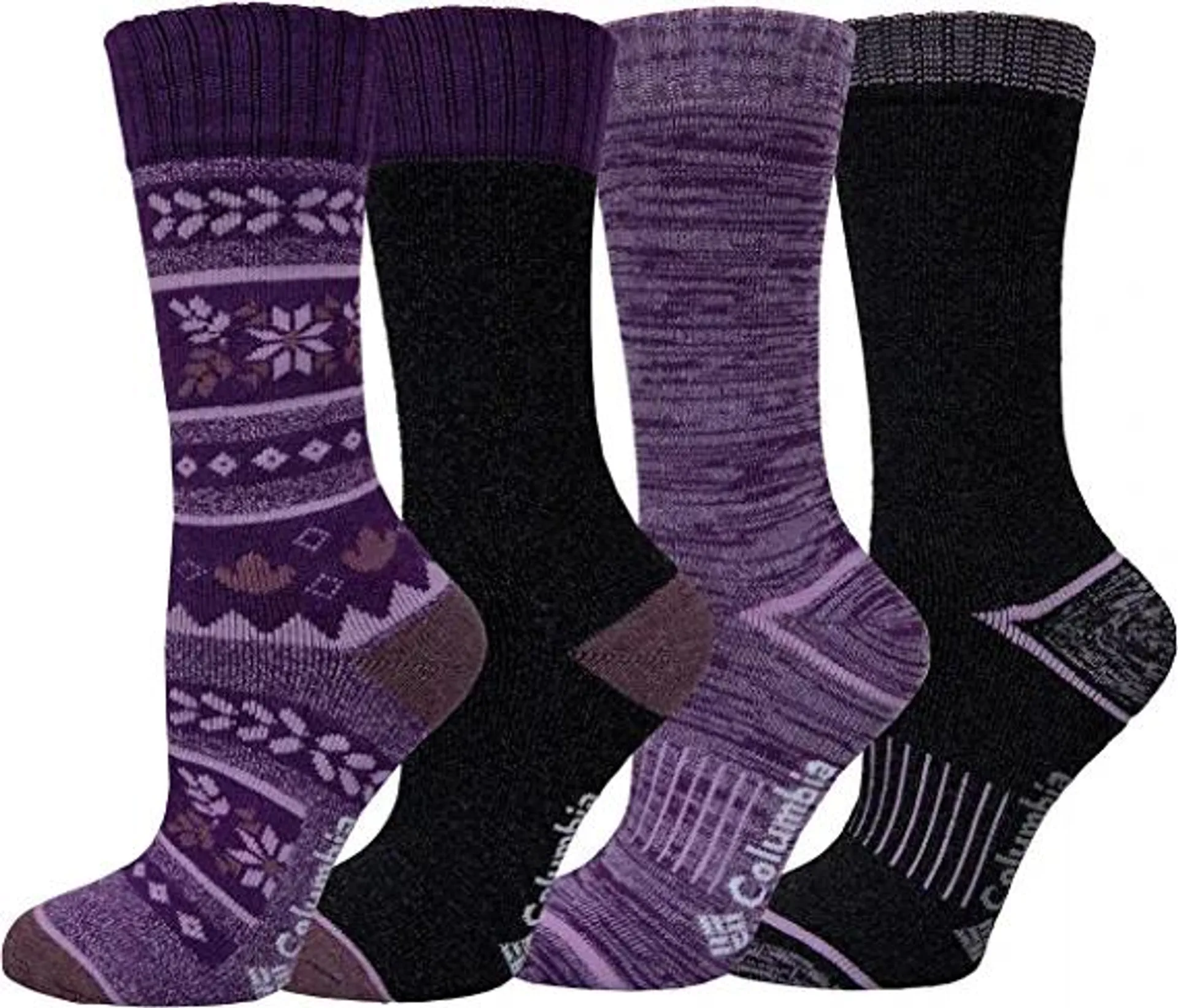Columbia Women's Triangles Winter Soltice Crew Socks 4 Pair, Wild Iris/Char/W.Iris/Char, One Size