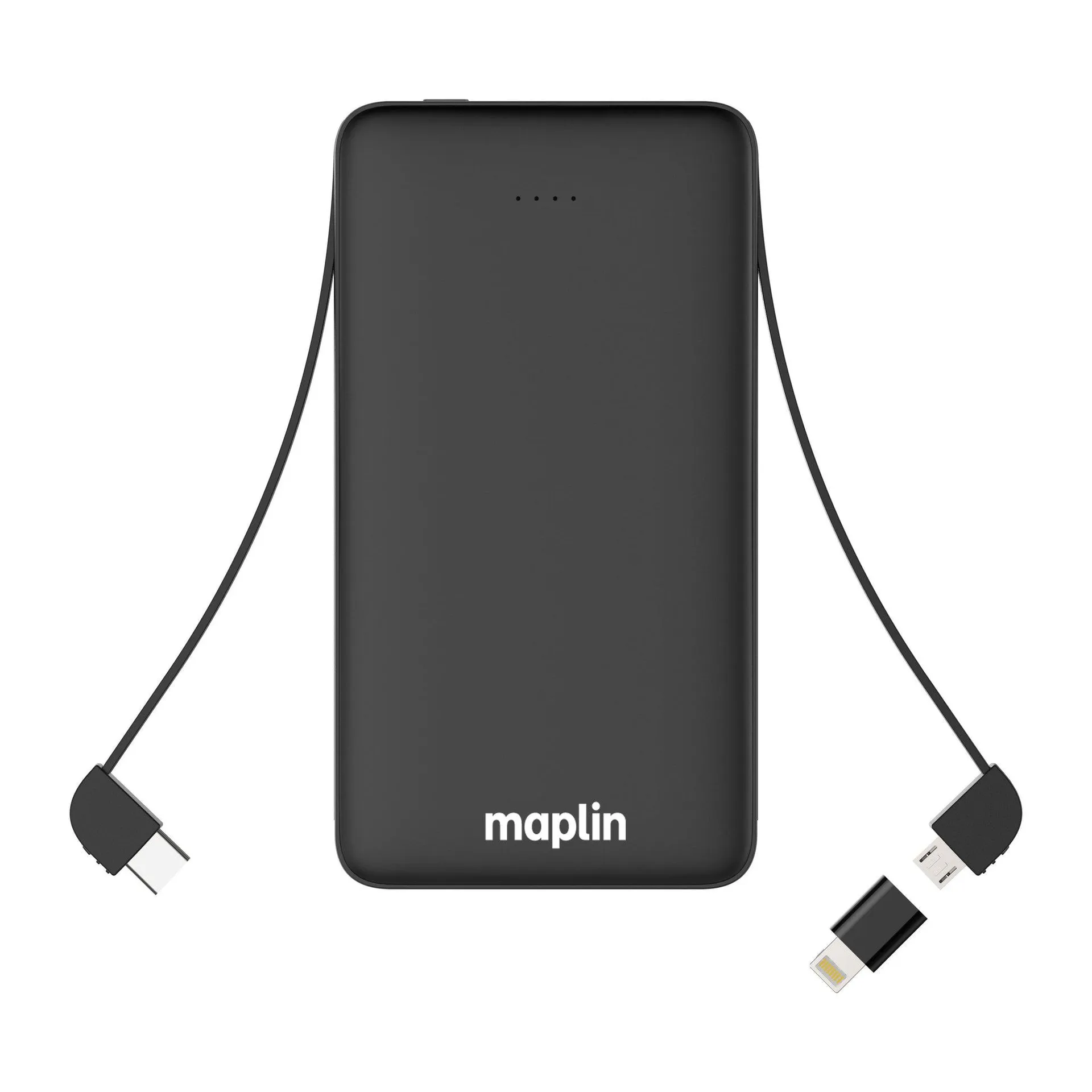 Maplin 10000mAh Slim Power Bank with Integrated USB-C & Micro USB Cables & Lightning Adapter