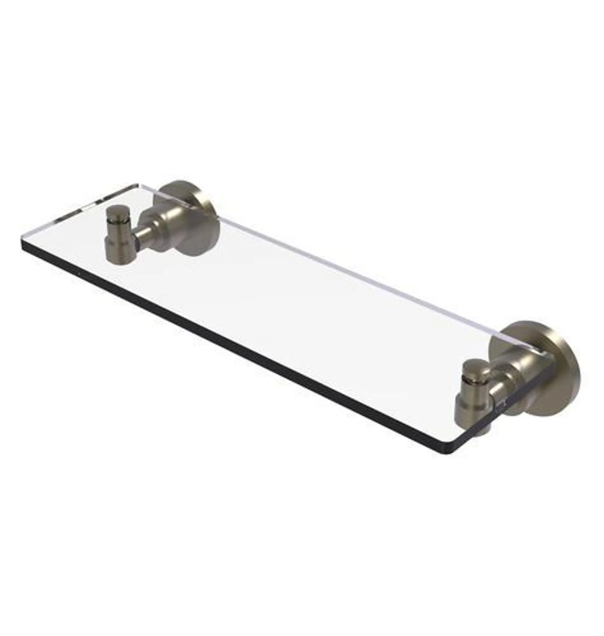 Allied Brass Washington Square 16" Antique Brass Glass Bathroom Shelf with Beveled Edges