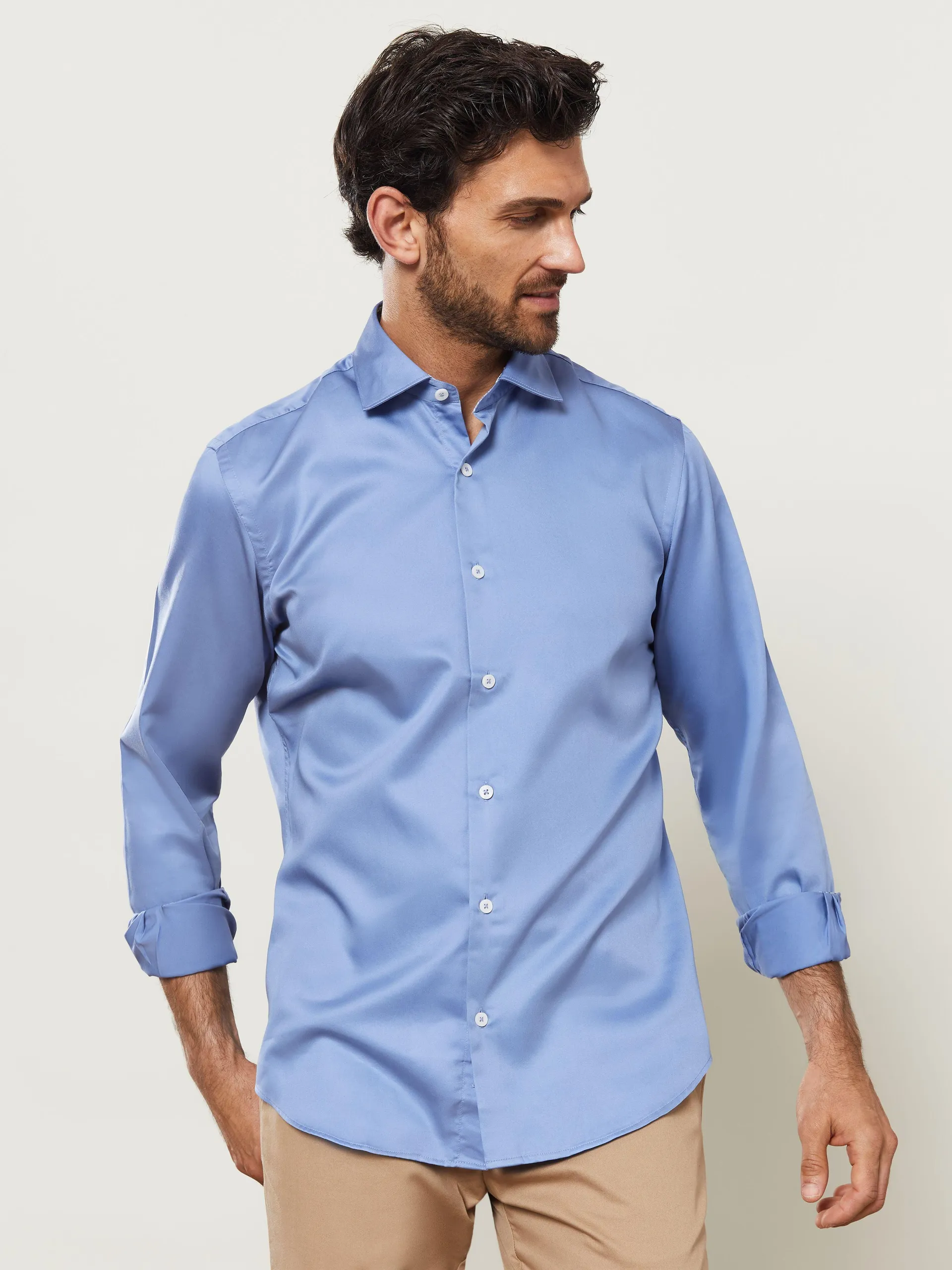 Slim Fit Blue Shirt Made with Liberty Fabric Trim
