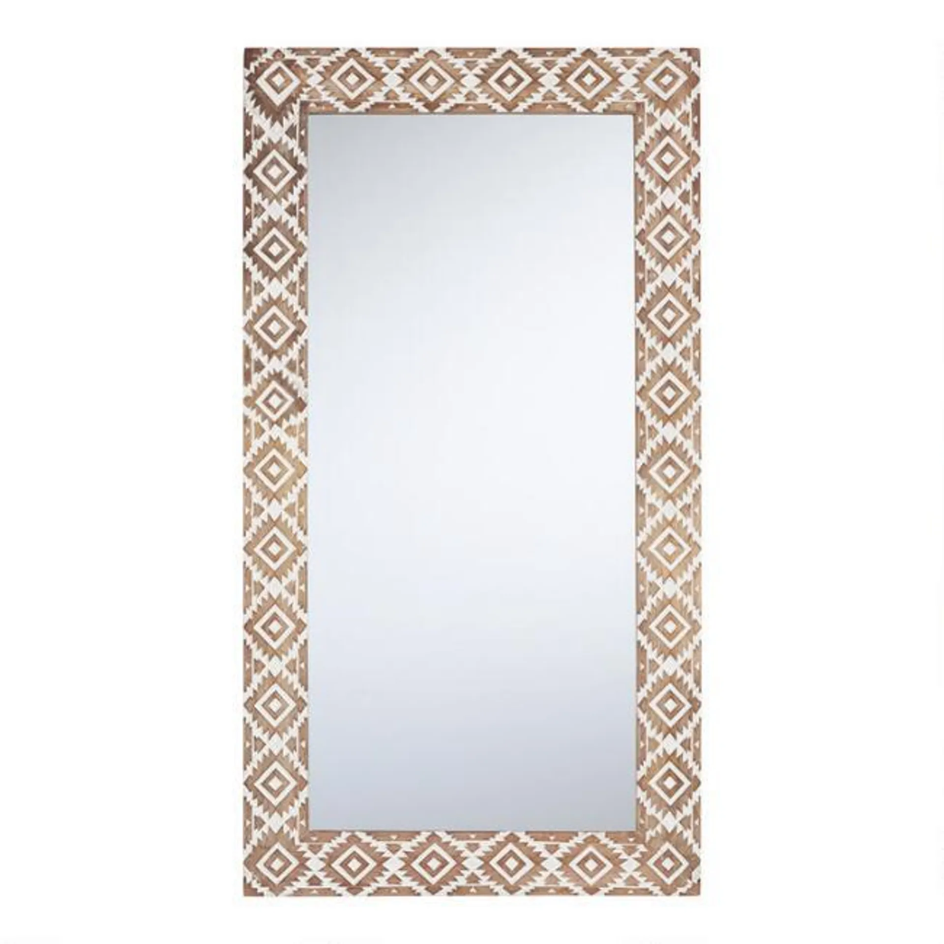 Natural And White Carved Wood Southwest Mirror