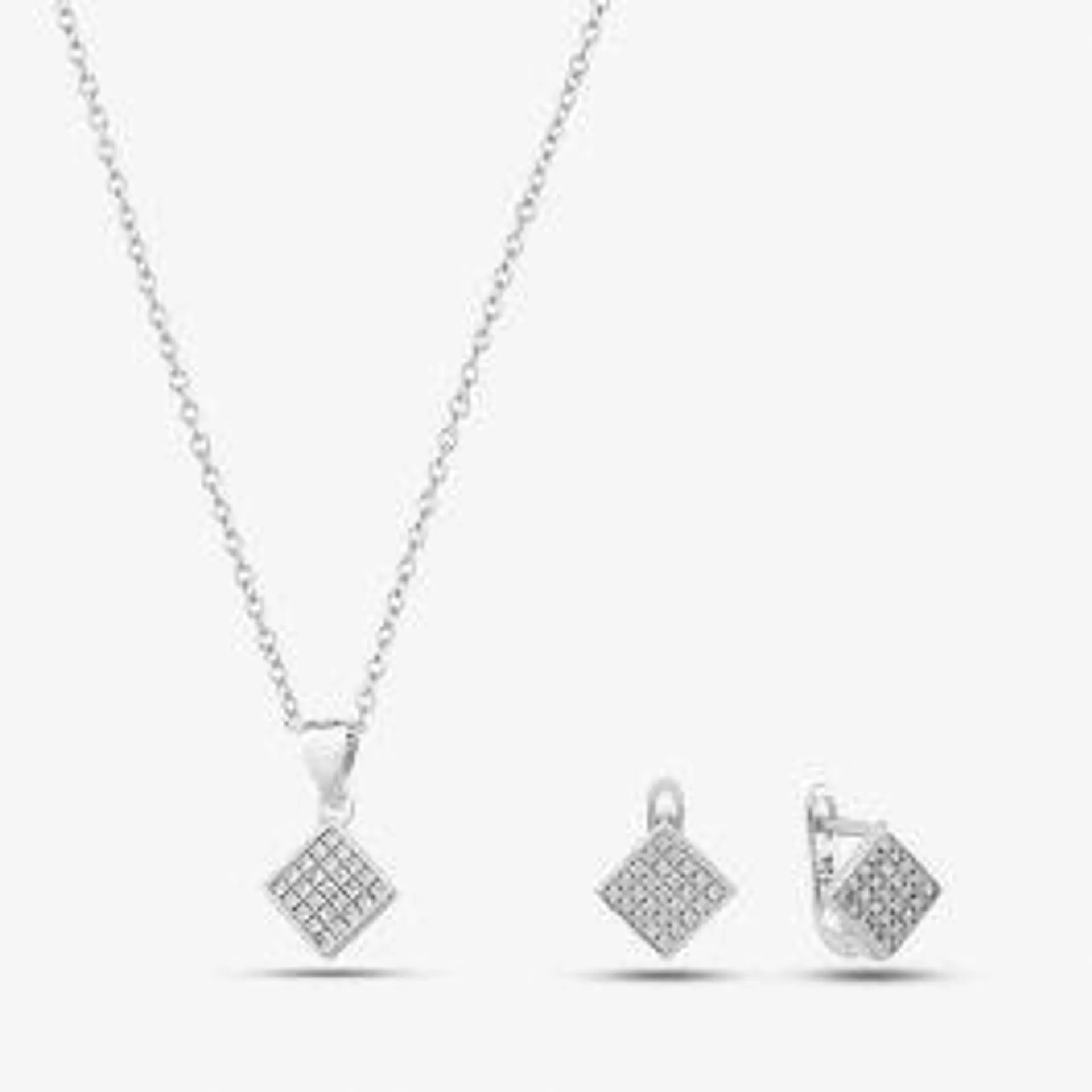Silver & Cubic Zirconia Pave Diamond-Shape Necklace & Earring Set SET16182