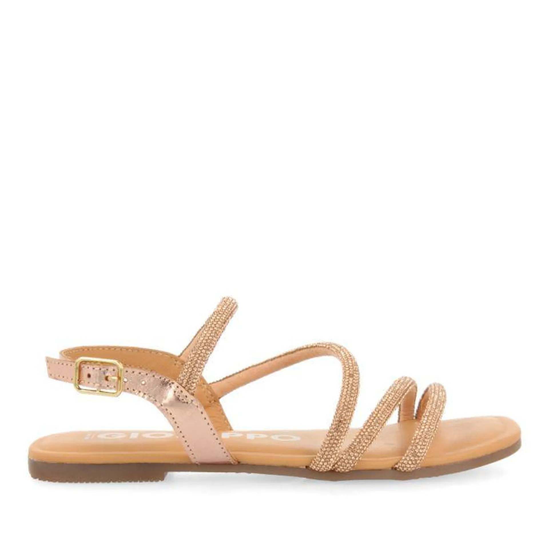 Jeceaba women's rose gold sandals with crystal straps