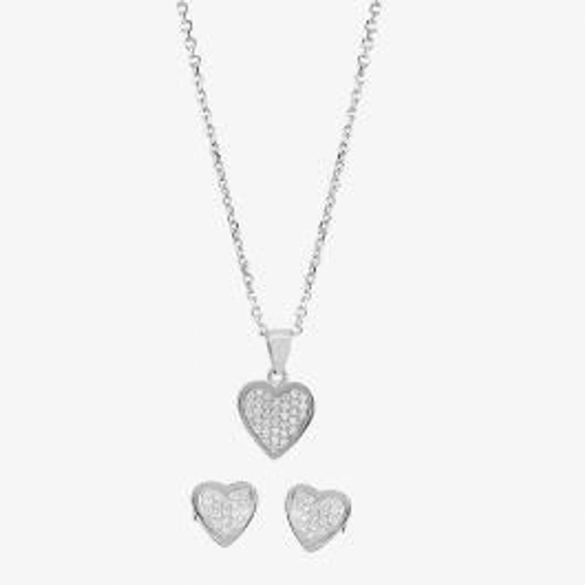 Silver Pave Heart Pendant and Earring Set SET7305