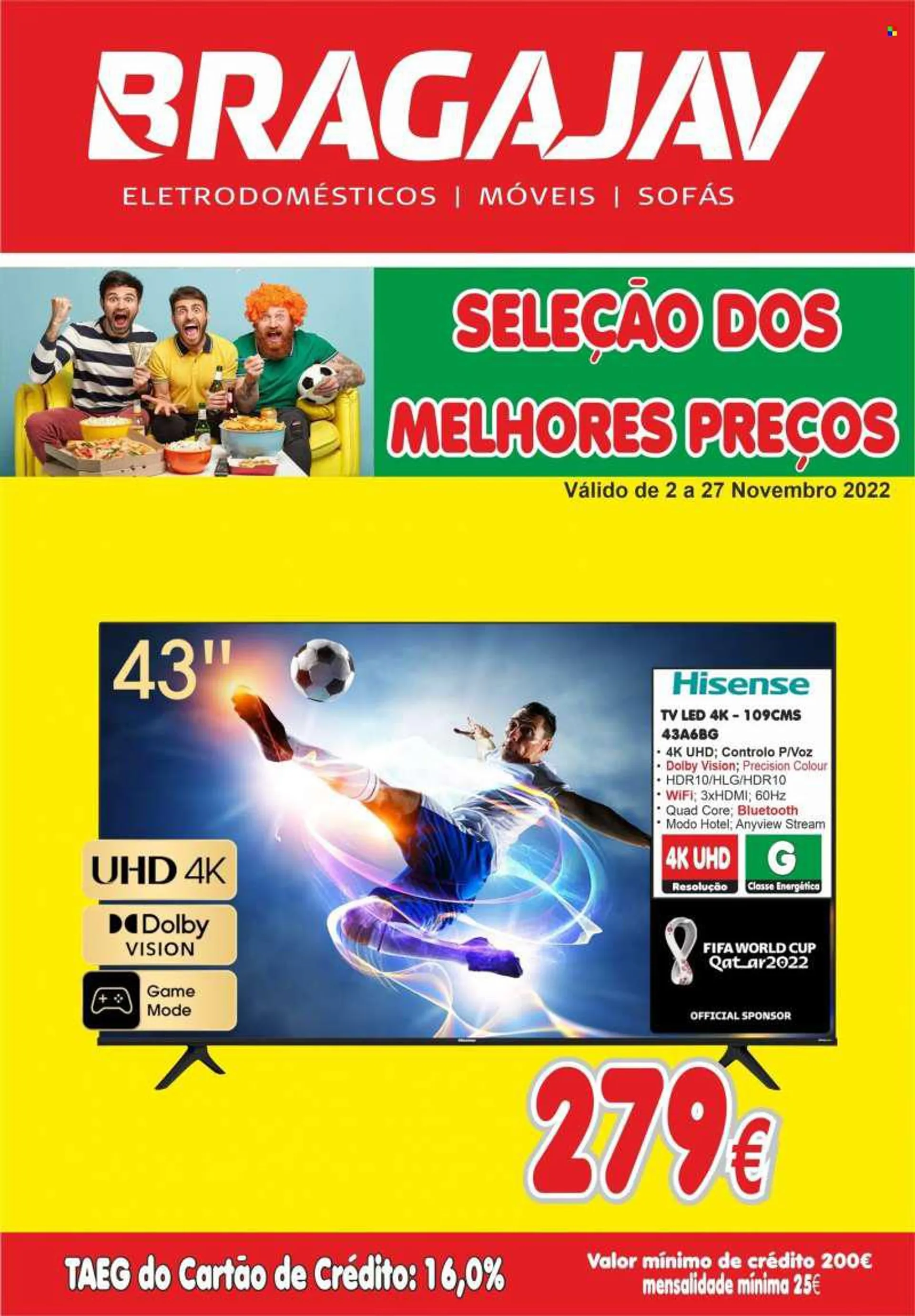 Folheto BragaJAV - 2.11.2022 - 27.11.2022 - Produtos em promoção - TV Led, televisor. Página 1.
