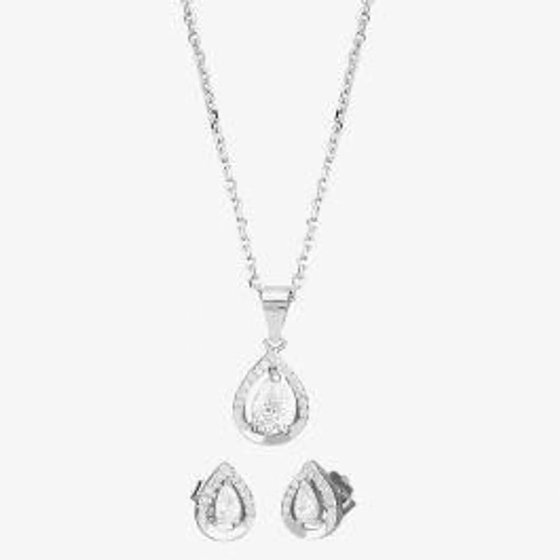 Silver Cubic Zirconia Teardrop Pendant and Earring Set E612208+P612484