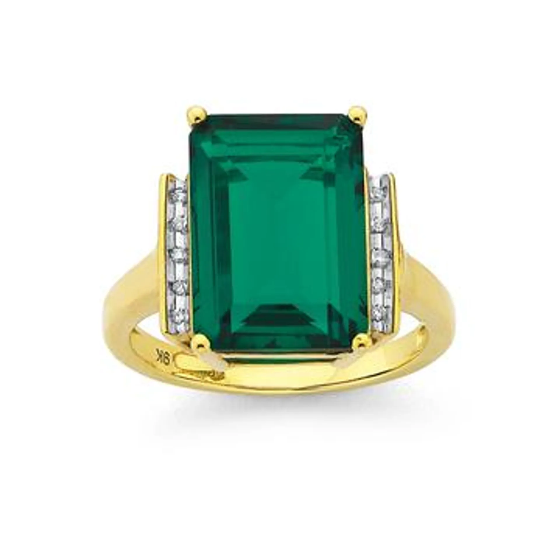 9ct Gold, Created Emerald and Diamond Ring