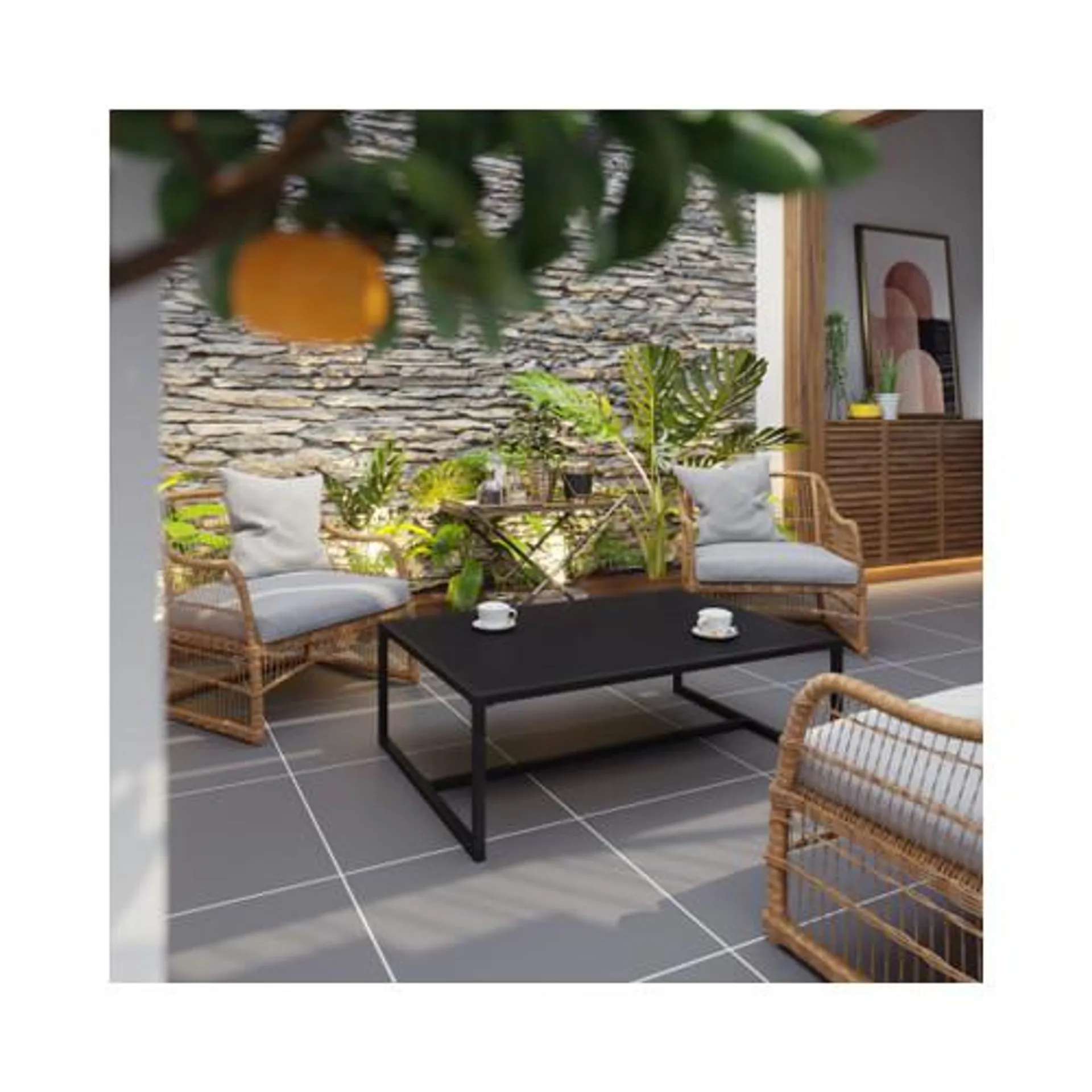 Outdoor Patio Coffee Table Commercial Grade Black Coffee Table for Deck Porch or Poolside Steel Square Leg Frame