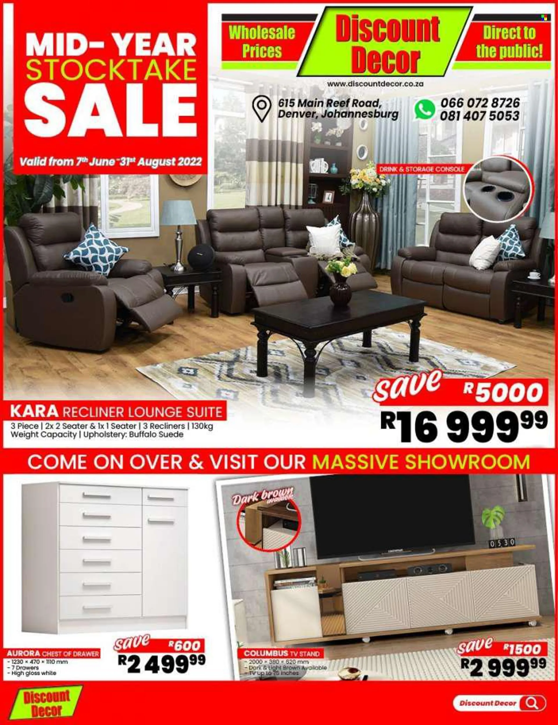 Discount Decor catalogue  - 07/06/2022 - 31/08/2022 - Sales products - recliner chair, lounge suite, lounge, TV stand. Page 1.
