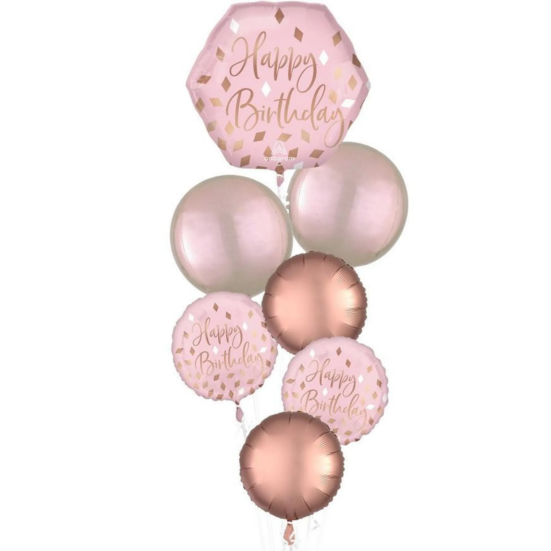 Metallic Blush Birthday Foil Balloon Bouquet, 7pc