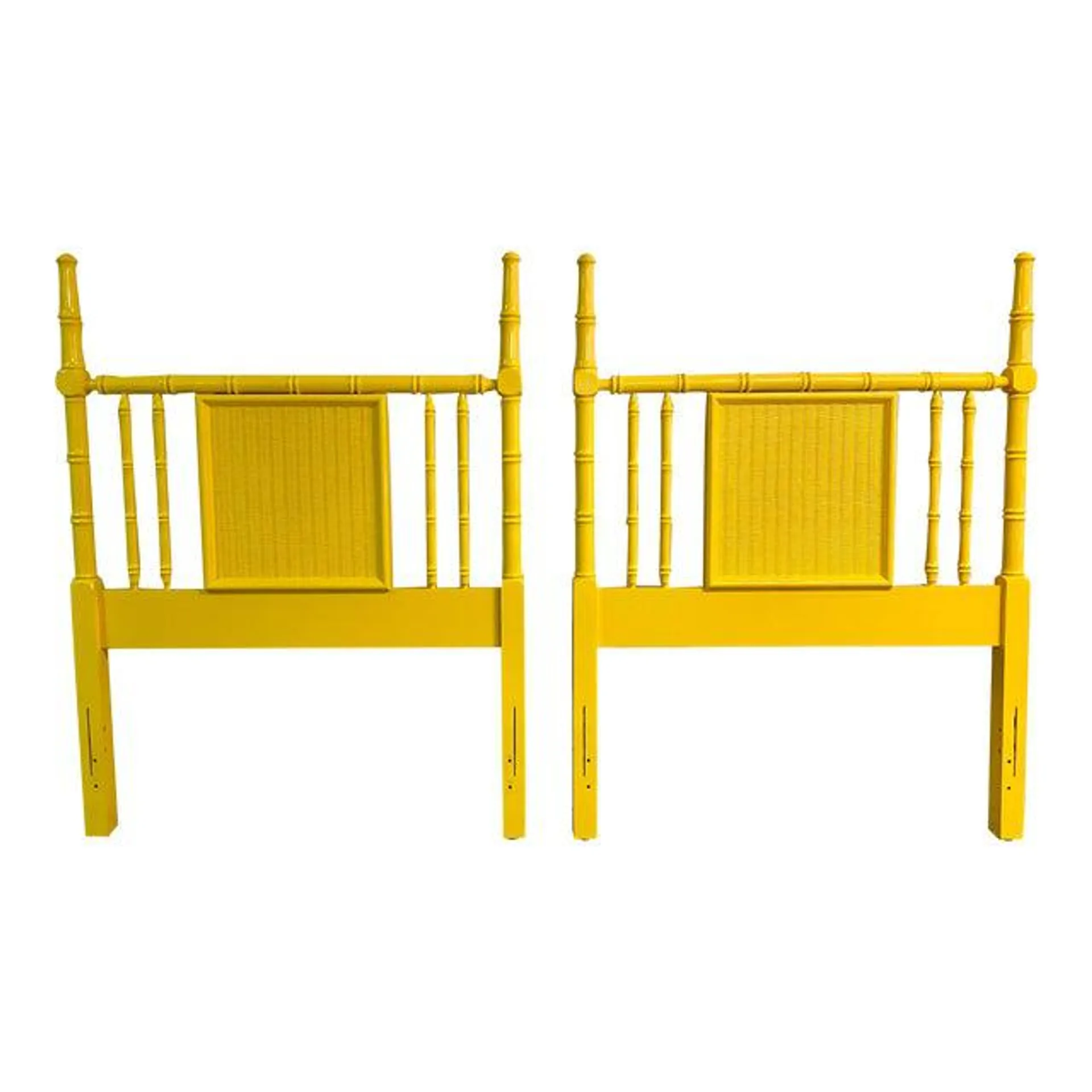 Vintage Hollywood Regency Faux Bamboo Yellow Twin Headboards - a Pair