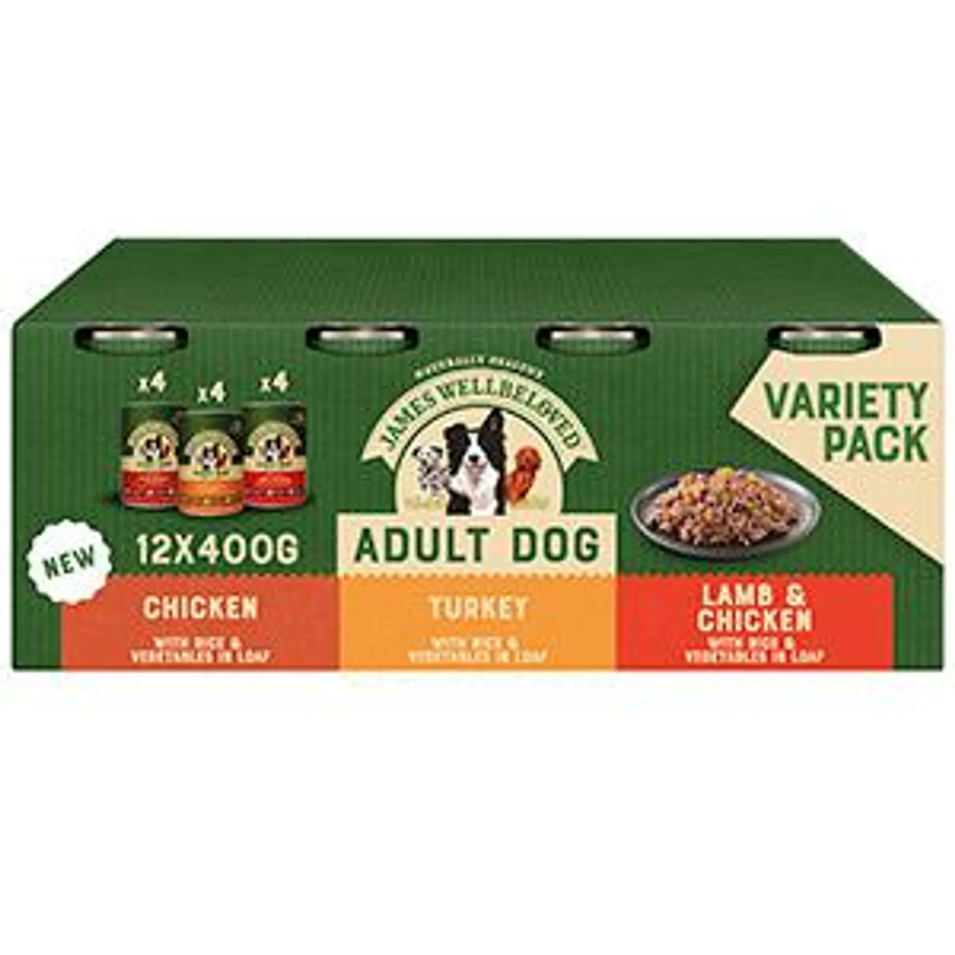 James Wellbeloved Wet Adult Dog Food Turkey Lamb and Chicken Loaf 12x400g Tins