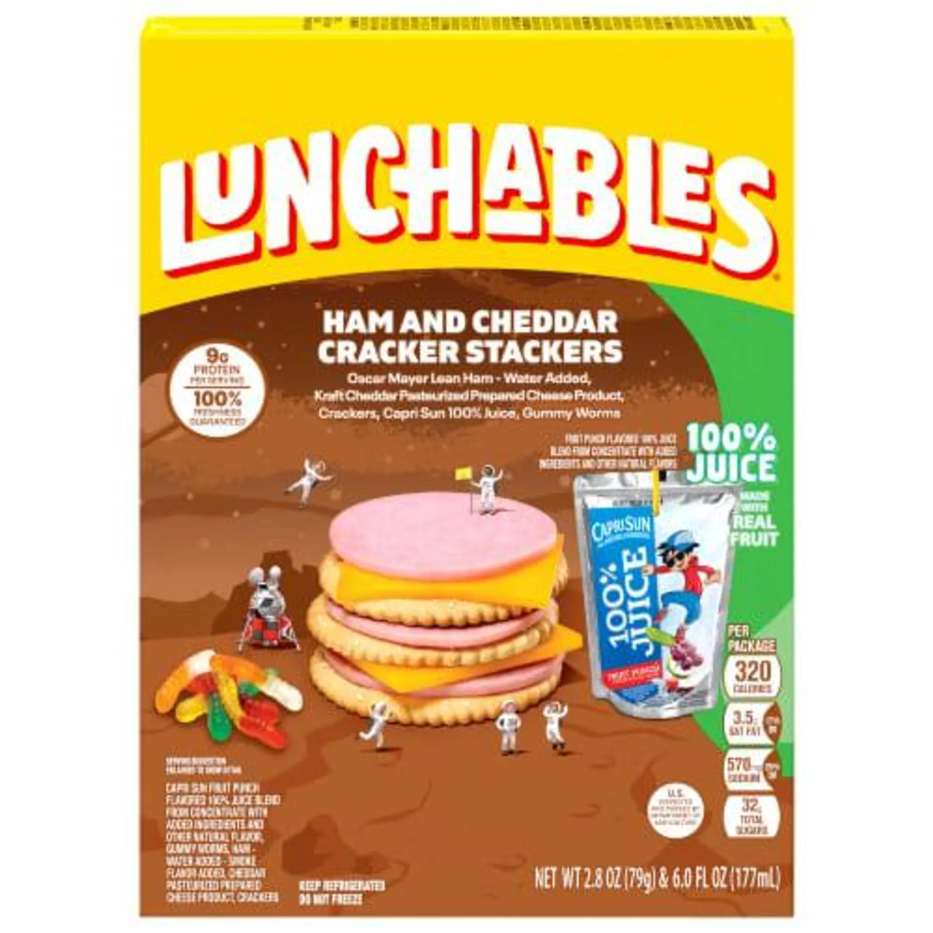 Lunchables Ham & Cheddar Cracker Stackers with Capri Sun Fruit Punch & Gummy Worms