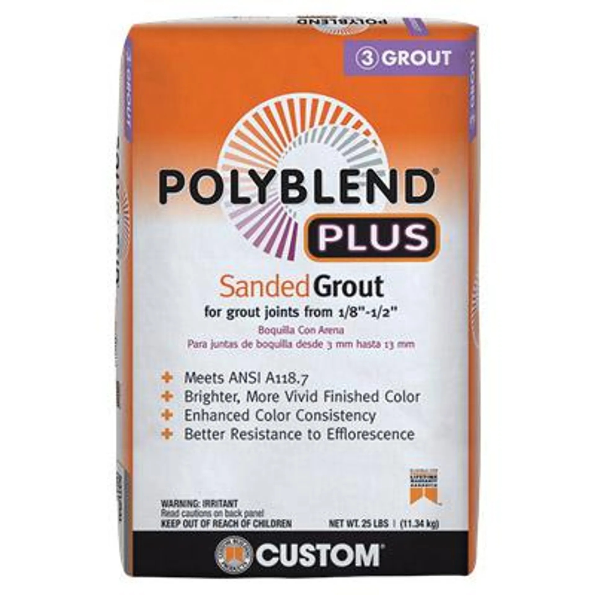 Polyblend Plus PBPG38125 Sanded Grout, Powder, Characteristic, Bright White, 25 lb Bag
