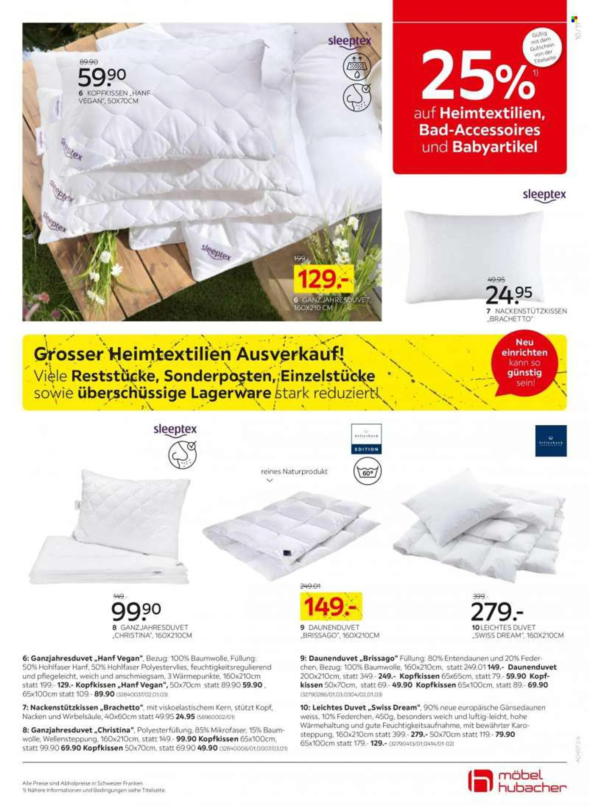 Prospekte Möbel Hubacher - 18.7.2022 - 31.7.2022 - Produkte in Aktion - Nackenstützkissen, Kopfkissen. Seite 11.