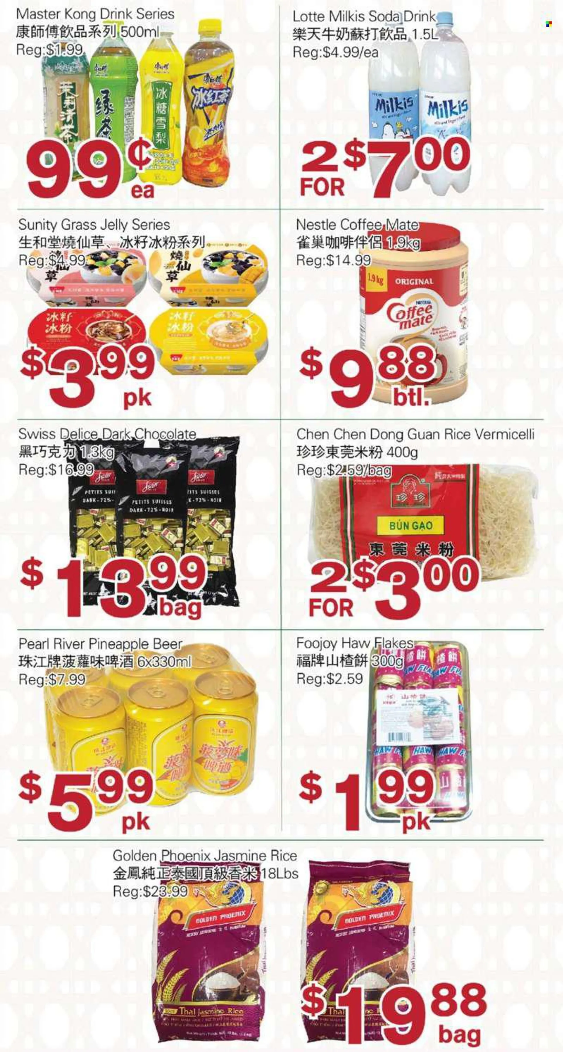 First Choice Supermarket Flyer - July 22, 2022 - July 28, 2022 - Sales products - pineapple, yoghurt, Coffee-Mate, chocolate, jelly, dark chocolate, rice, jasmine rice, rice vermicelli, soda, beer, Nestlé. Page 4.
