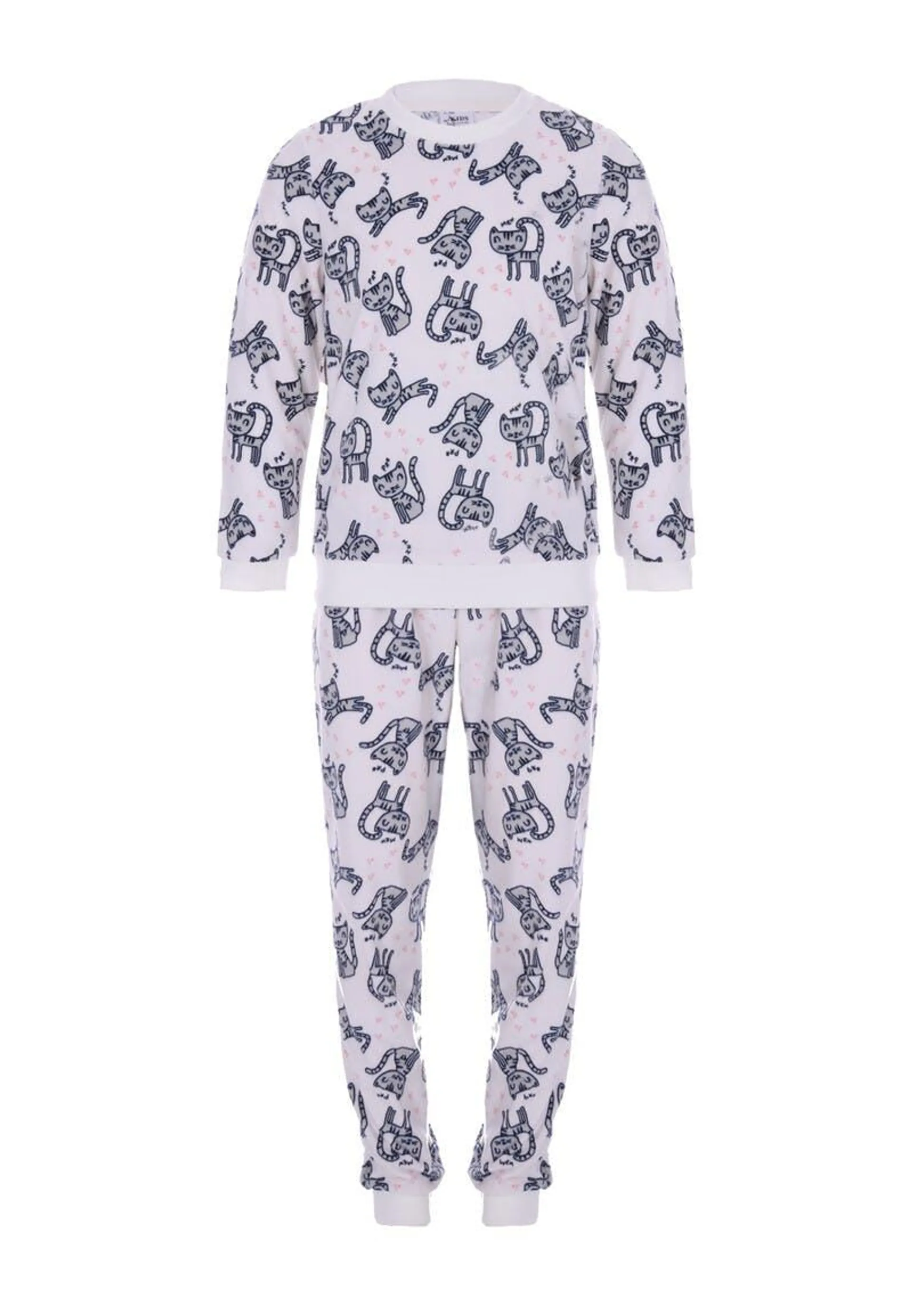 Girls Cream Cat Baby Fleece Pyjama Set
