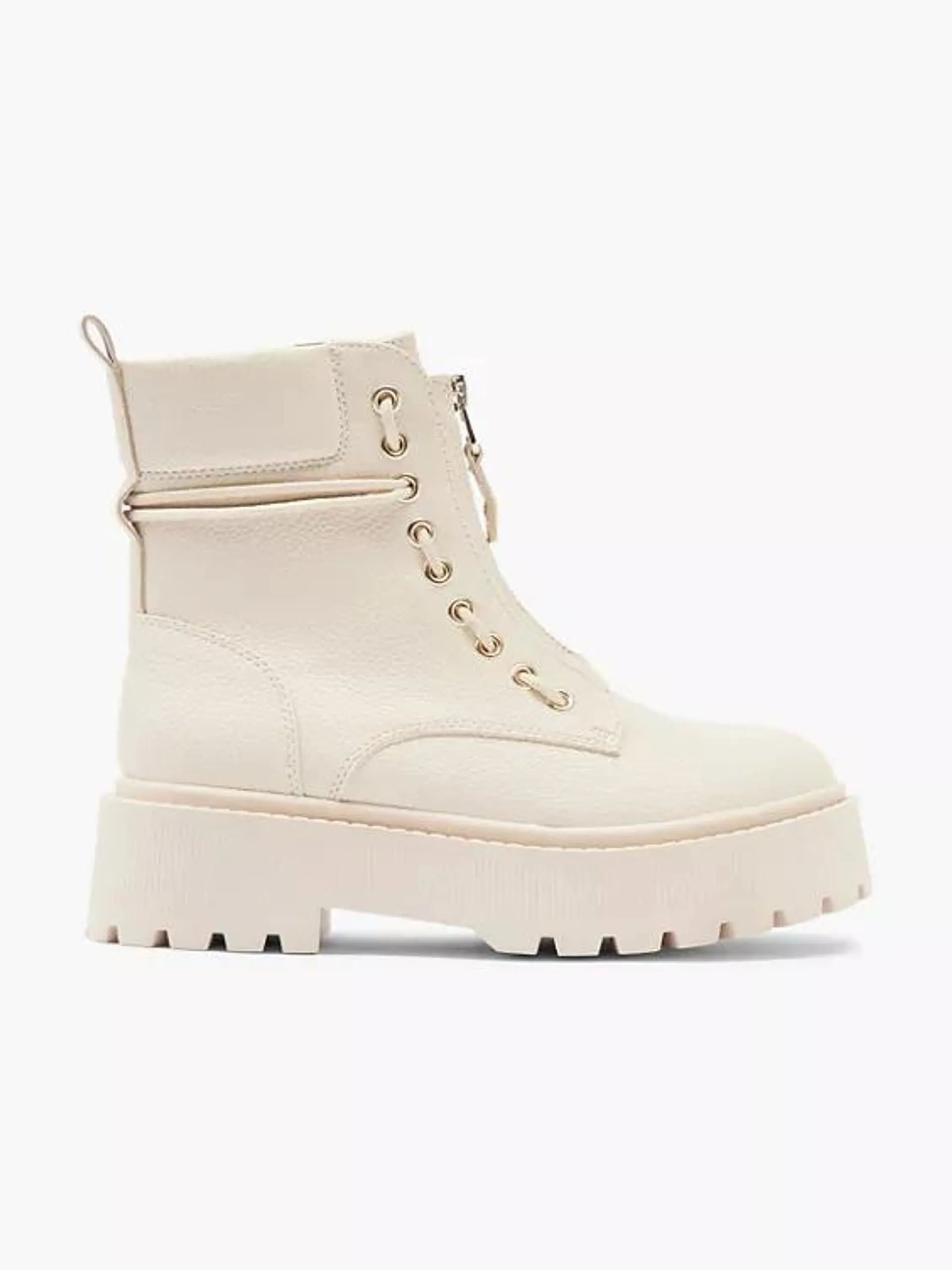 Cream Chunky Front Zip Detailed Ankle Boot