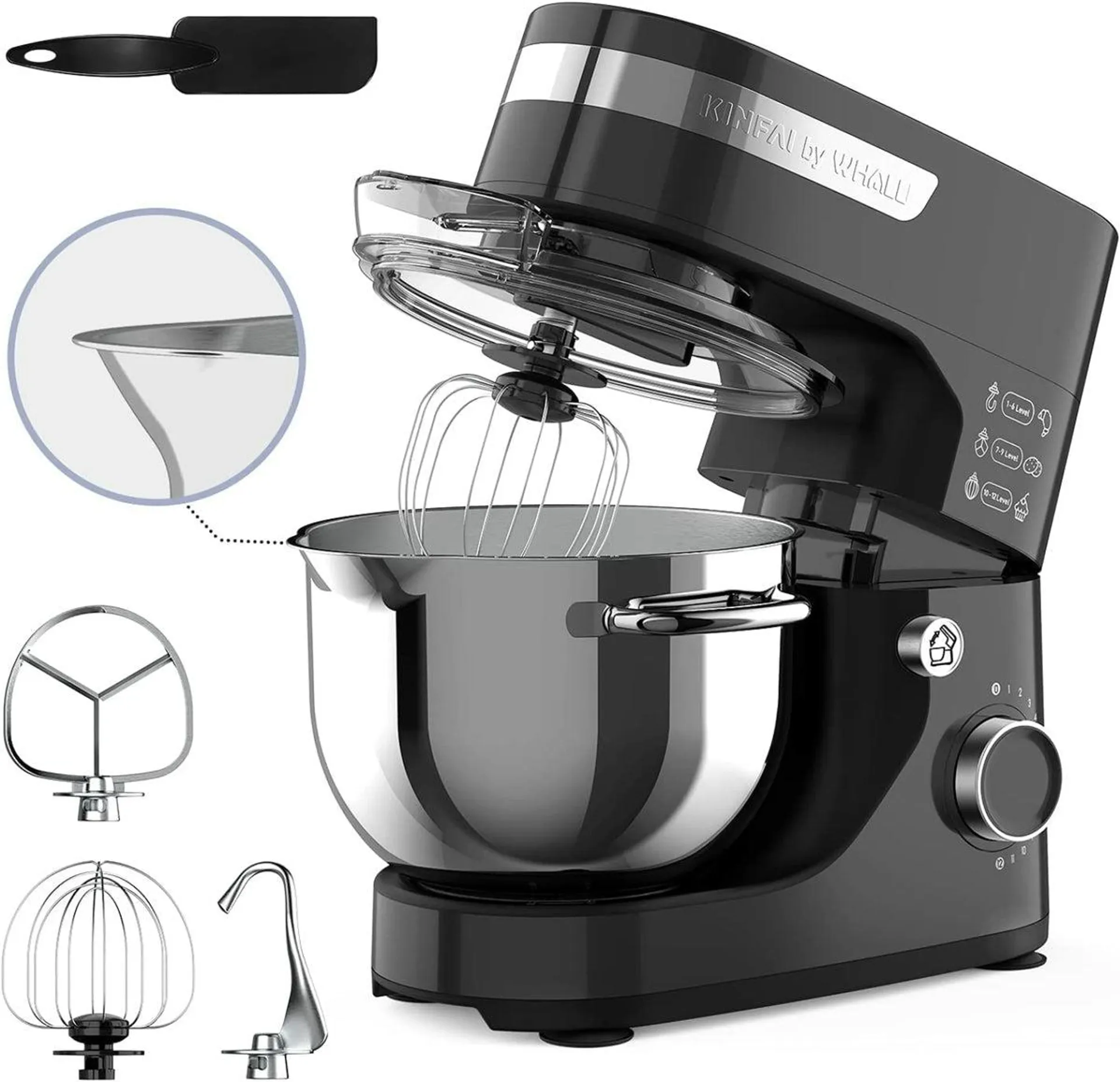 Whall Kinfai Electric Kitchen Stand Mixer Machine With 4.5 Quart Bowl For Baking, Dough, Cooking