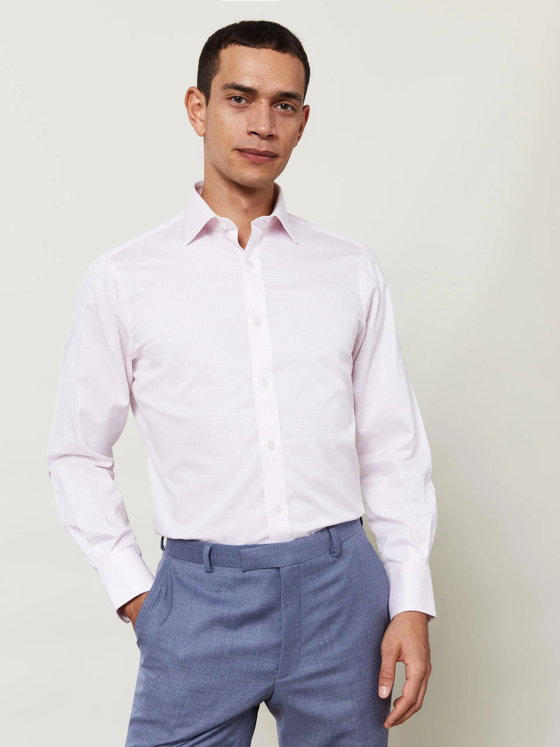 Non-Iron Slim Fit Pink Check Single Cuff Shirt