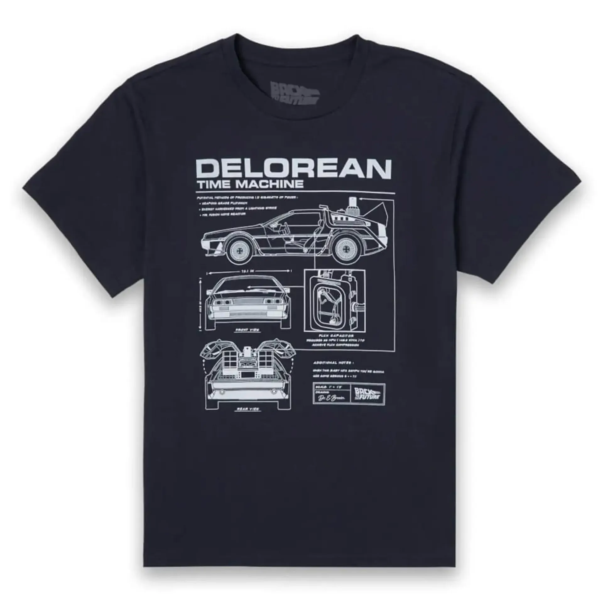 Back To The Future DeLorean Schematic T-Shirt - Navy