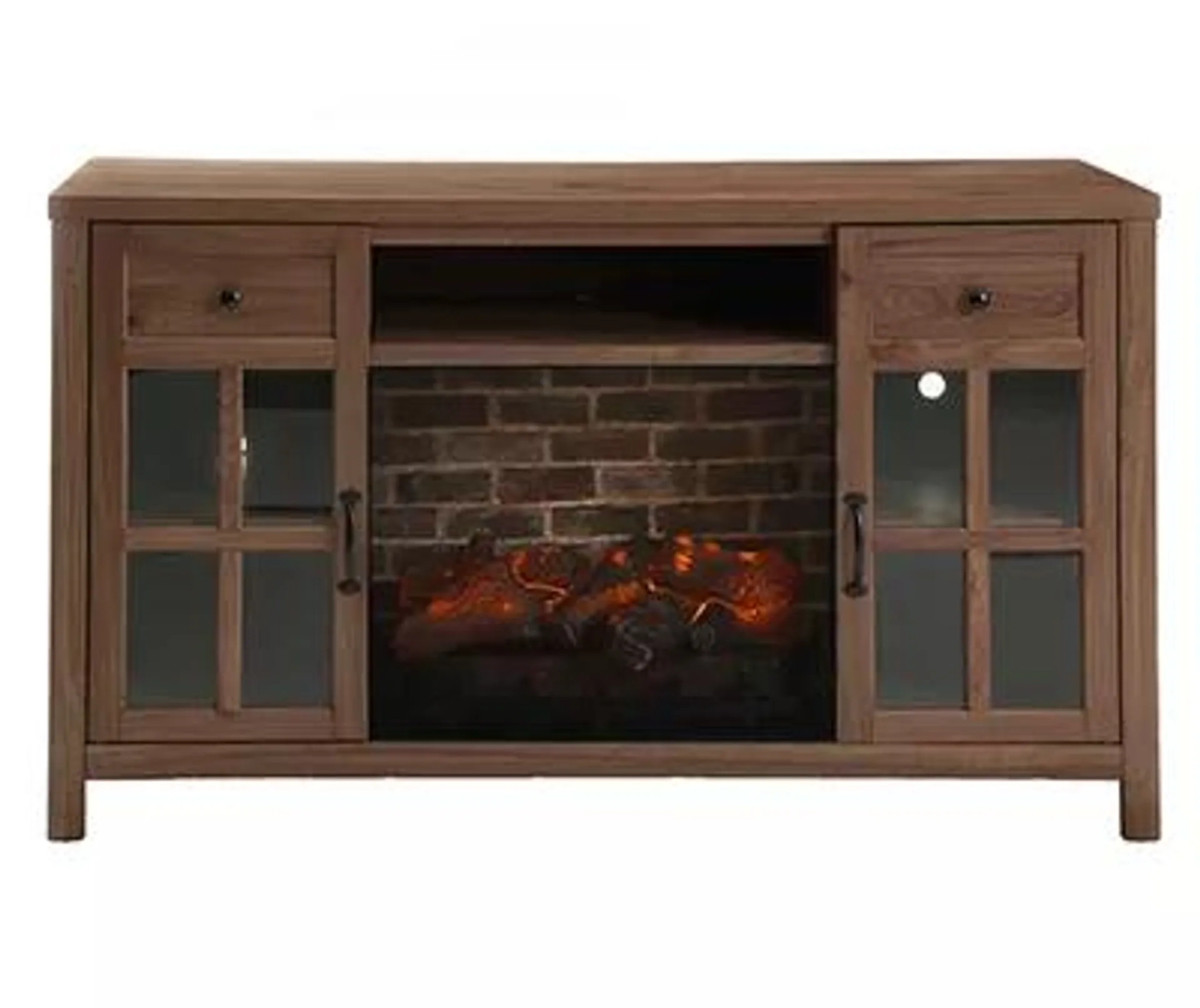 54" Walnut Glass Door Electric Fireplace Console