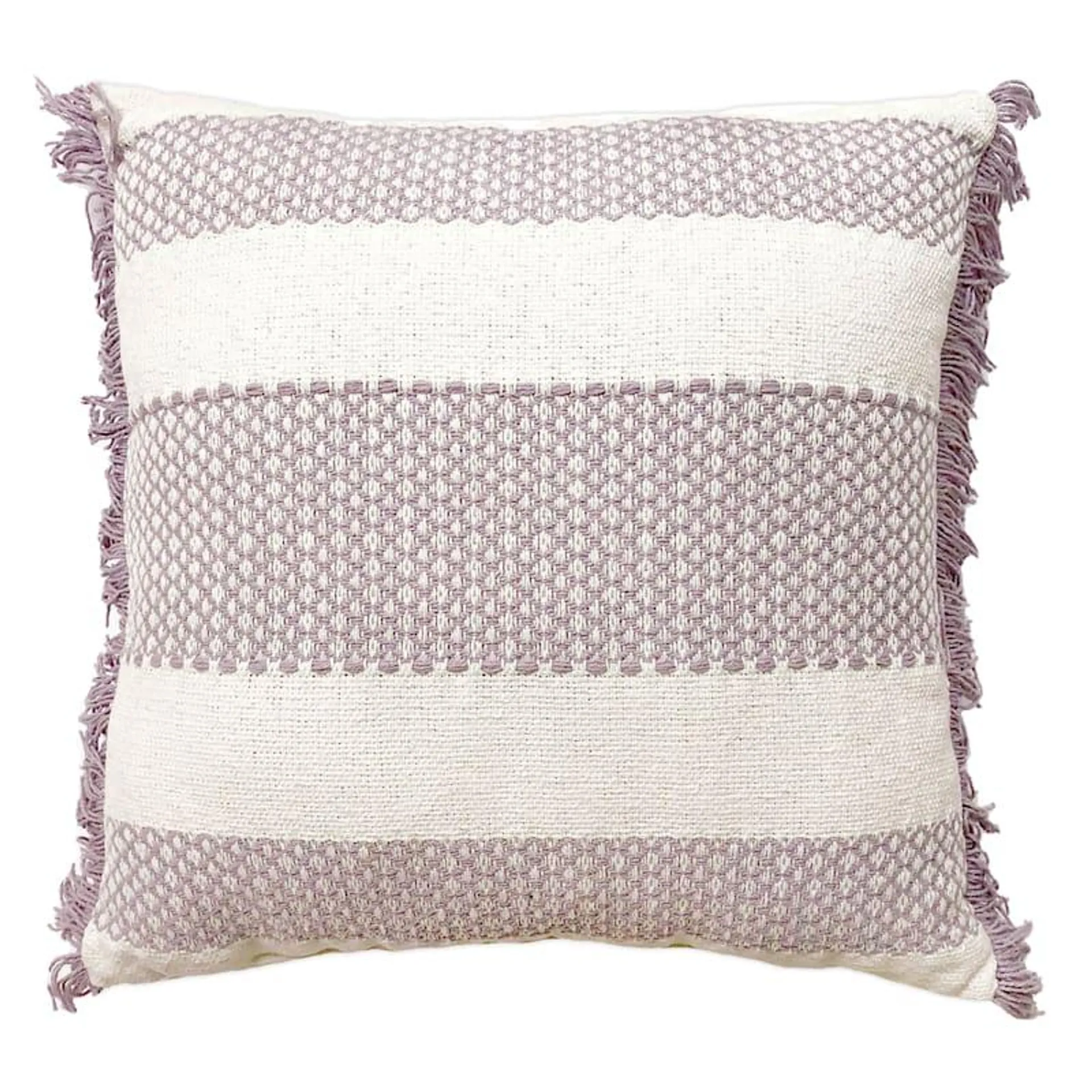 Purple Diamond Print Woven Fringe Throw Pillow, 18"