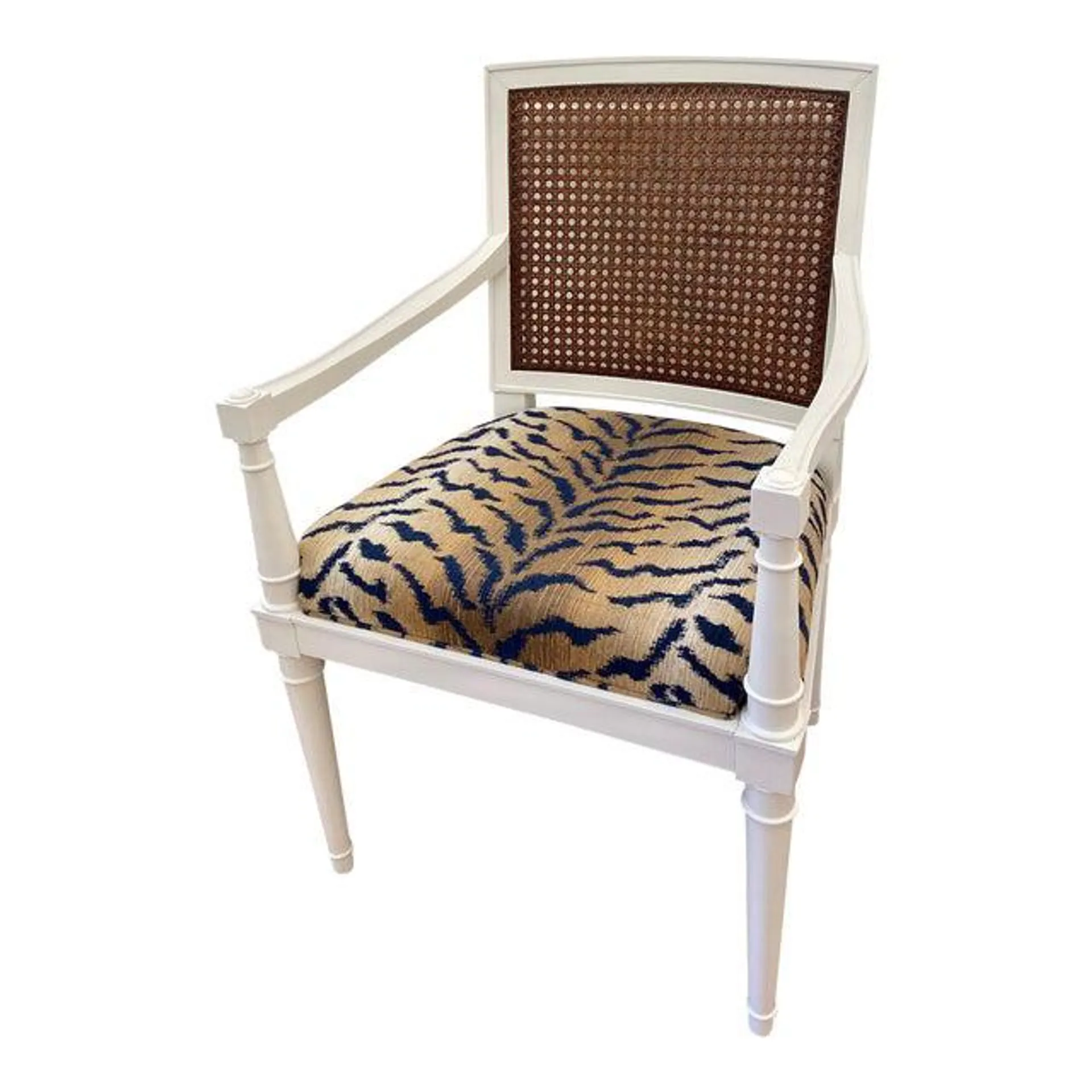 1960s Tomlinson Animal Print and Cane Accent Chair