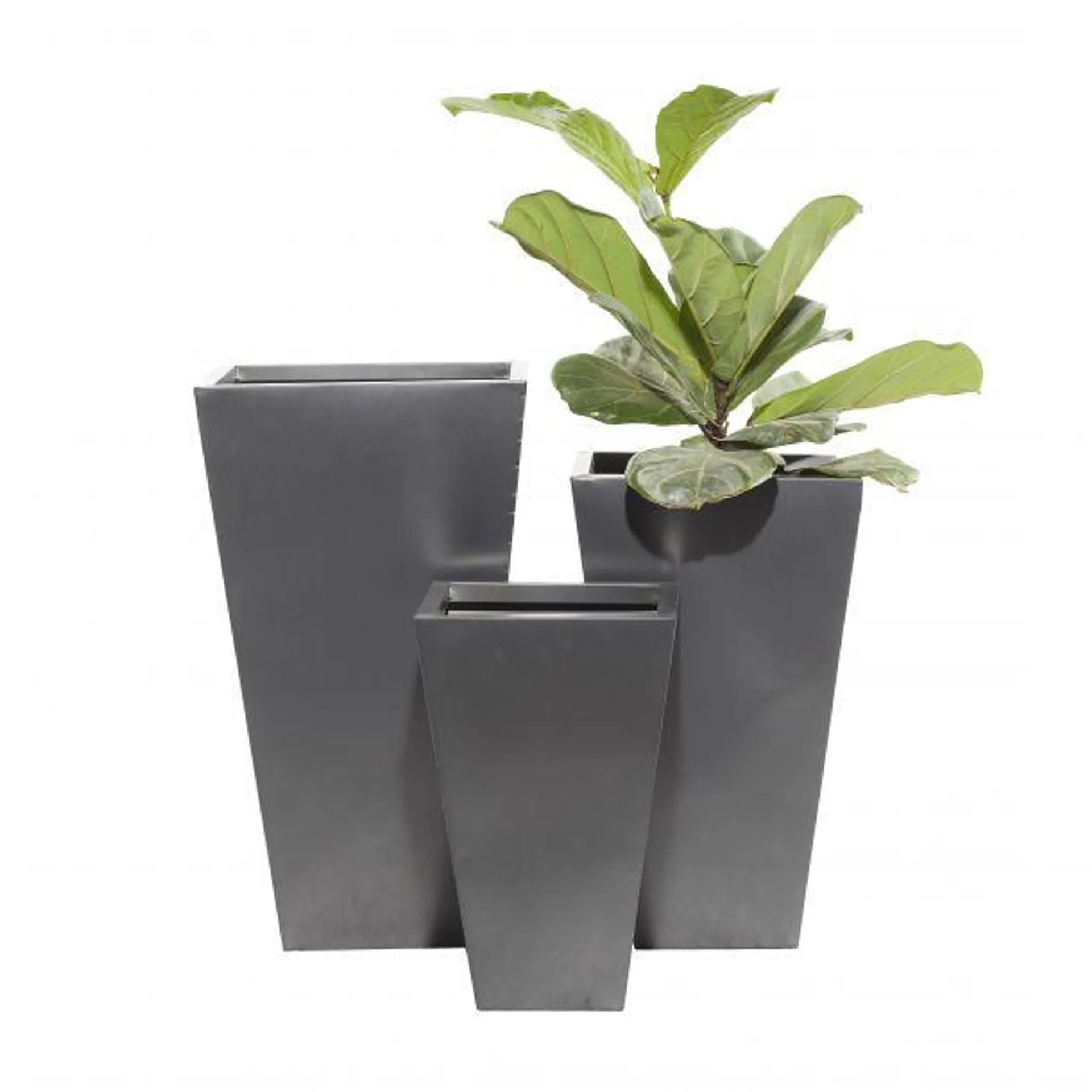 Set of 3 Black Metal Contemporary Planter, 17", 21", 25"