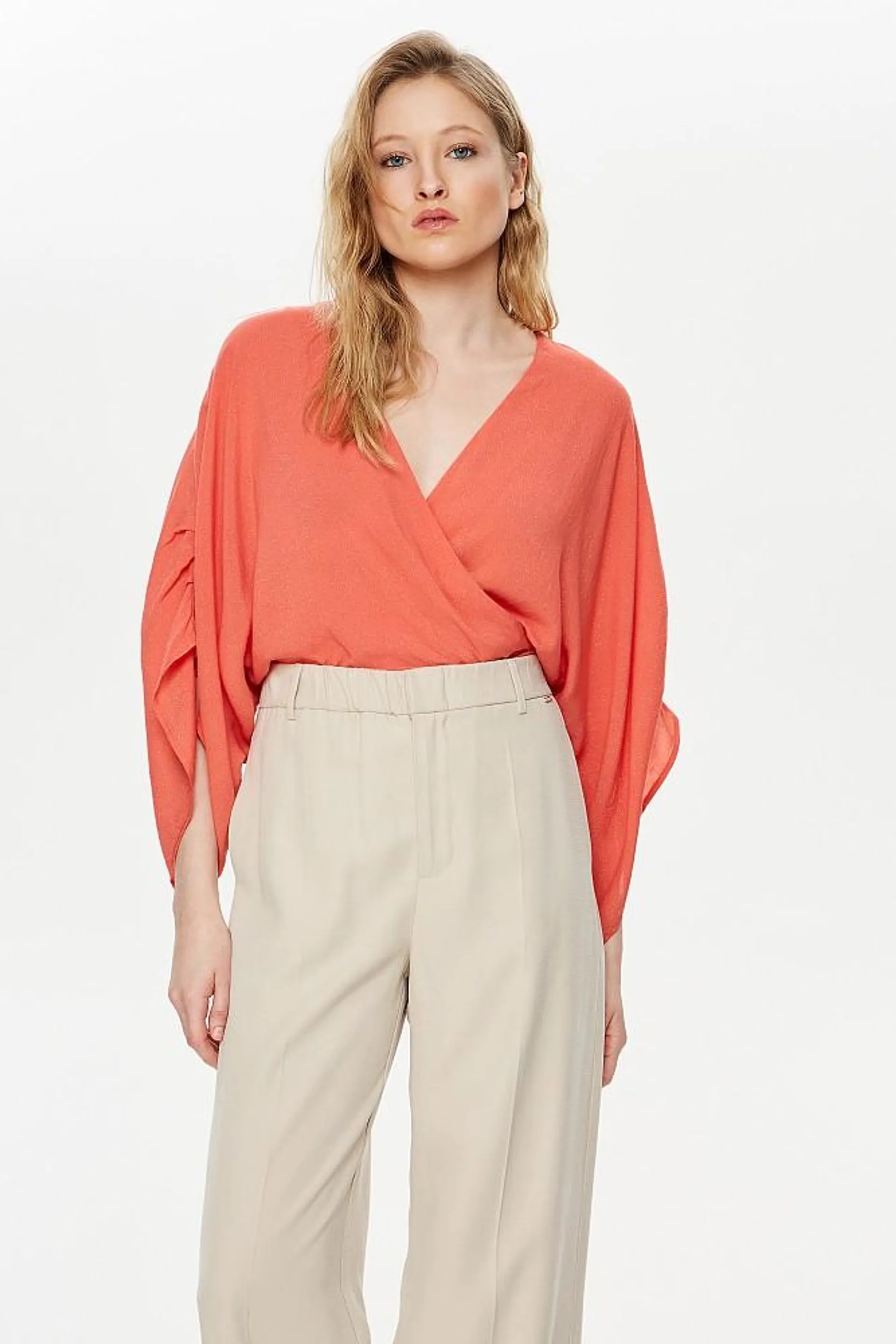 Crop lurex wrap blouse