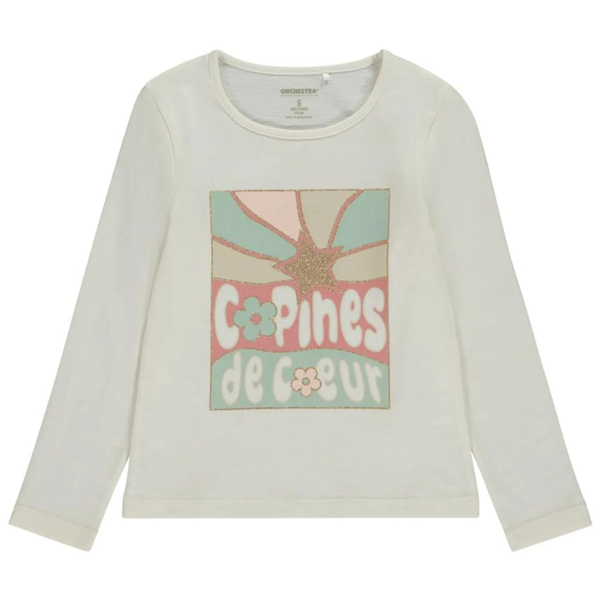 T-shirt manches longues print fantaisie pailleté pour fille