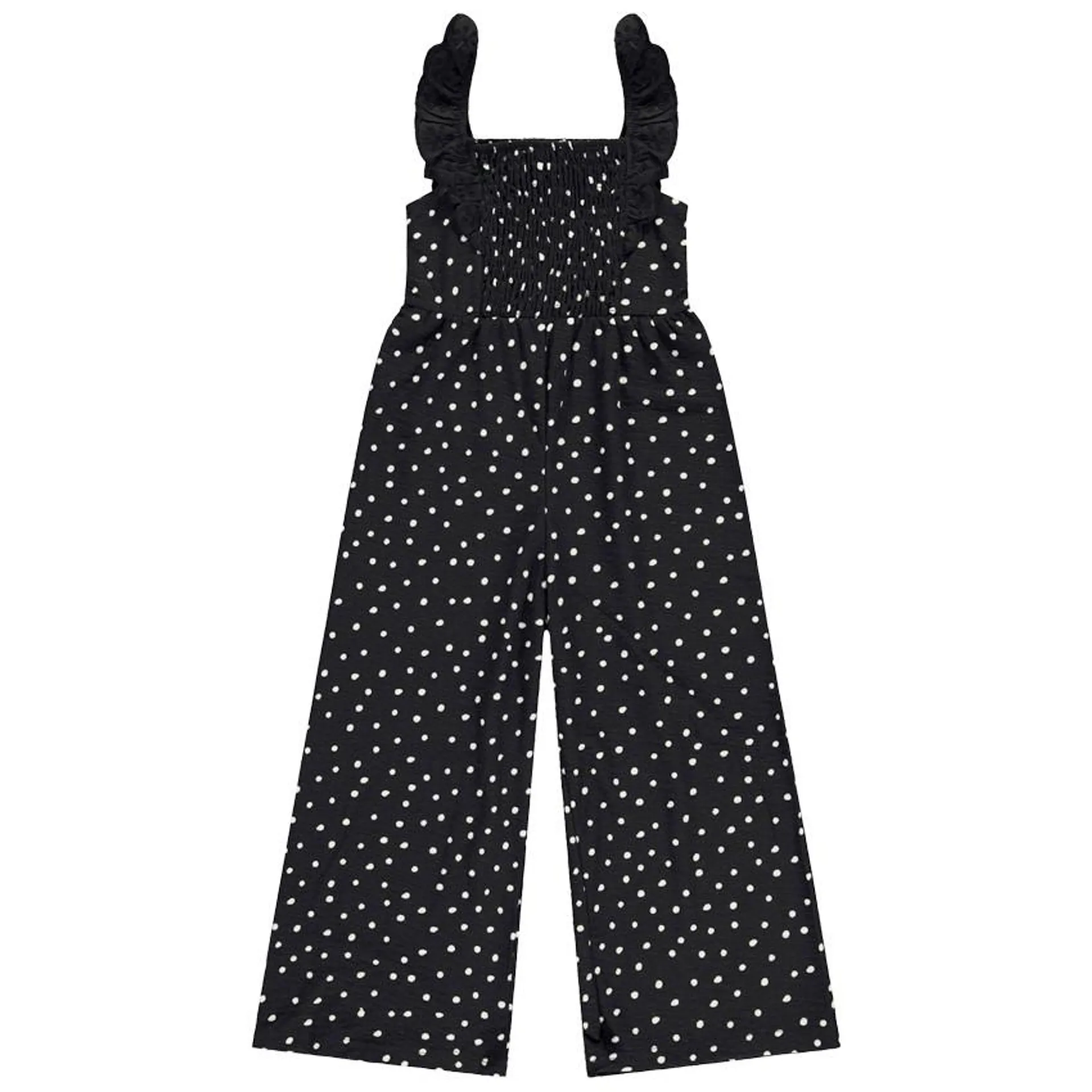 Combinaison longue imprimé pois et effet smock pour fille