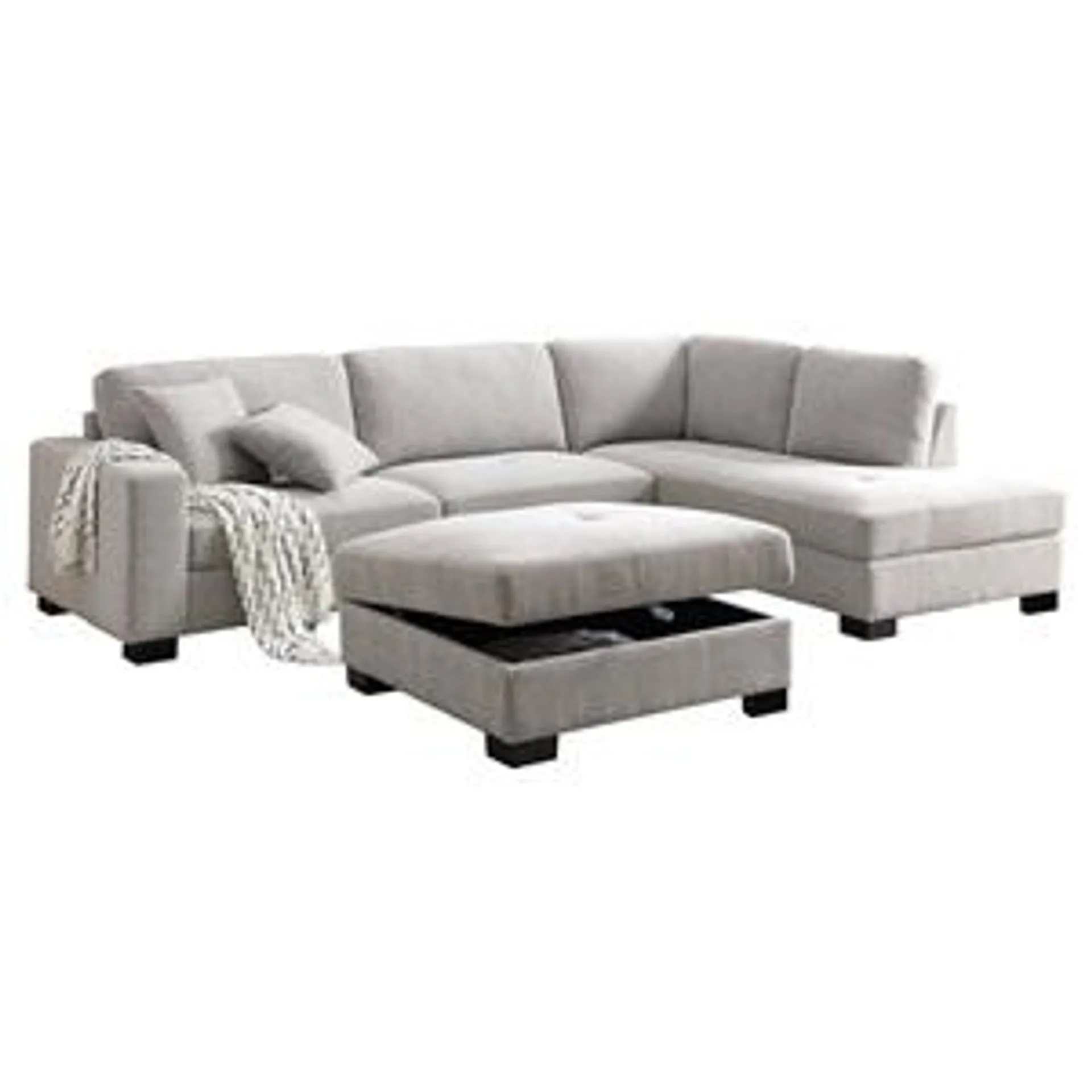 DORNO Corner Sofa with Storage Ottoman, Fabric Grey