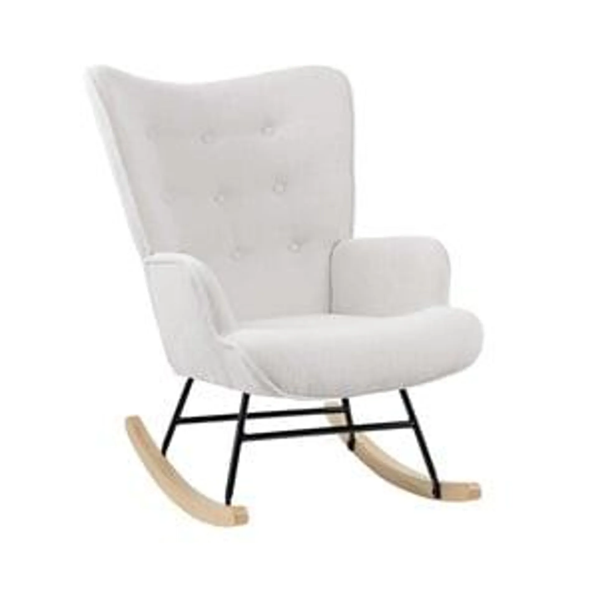 ALMA Rocking Armchair Teddy White Fabric/Black Frame/Natural Base (K/D)