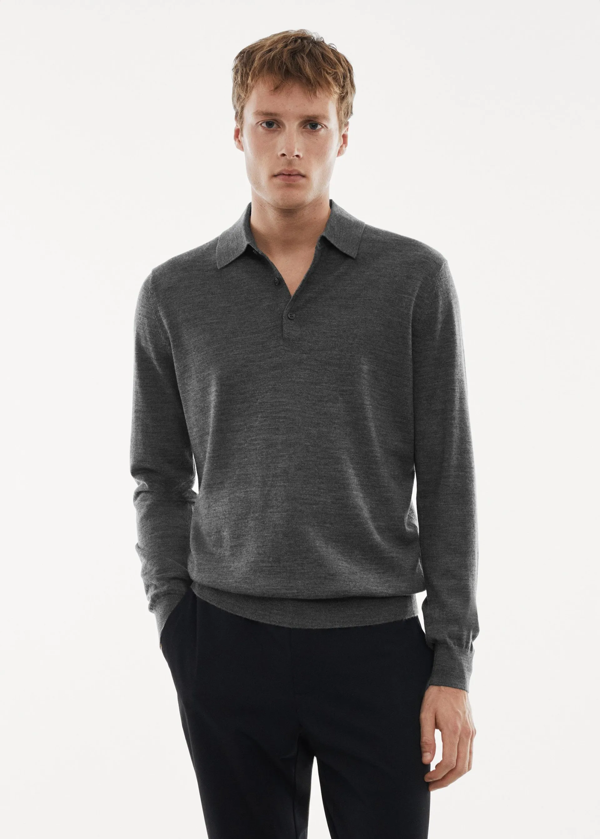 100% merino wool long- sleeved polo shirt