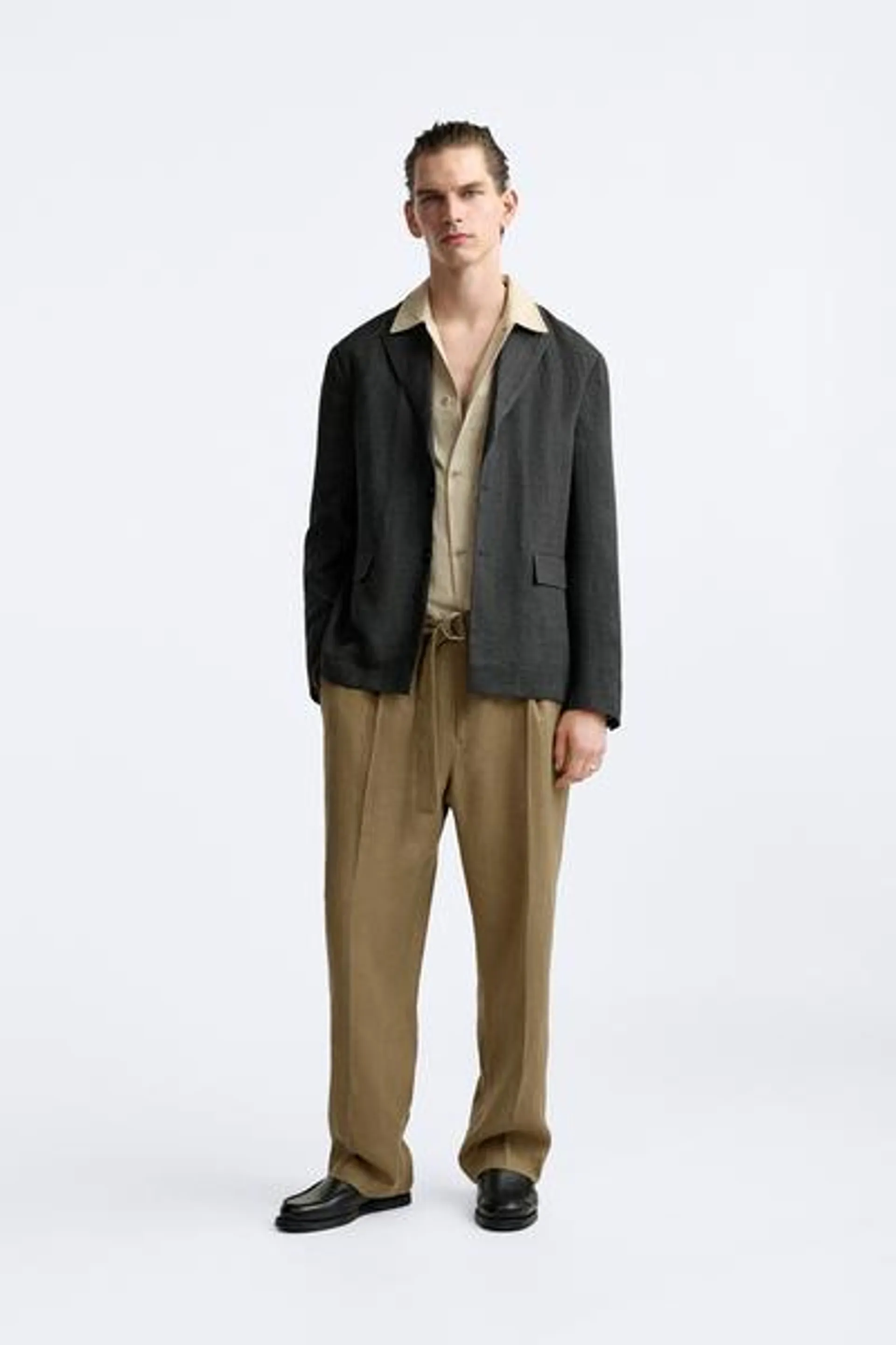 100% LINEN HOUNDSTOOTH SUIT BLAZER